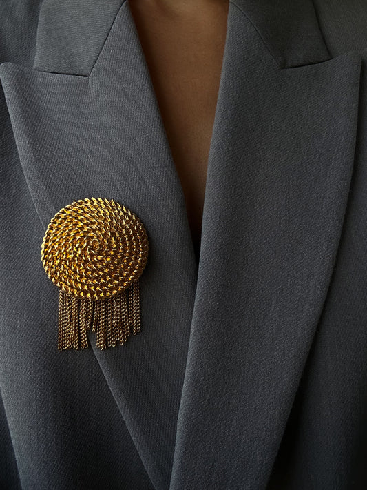 Golden Spiral Tassel Brooch|Vintage Baazaar 
