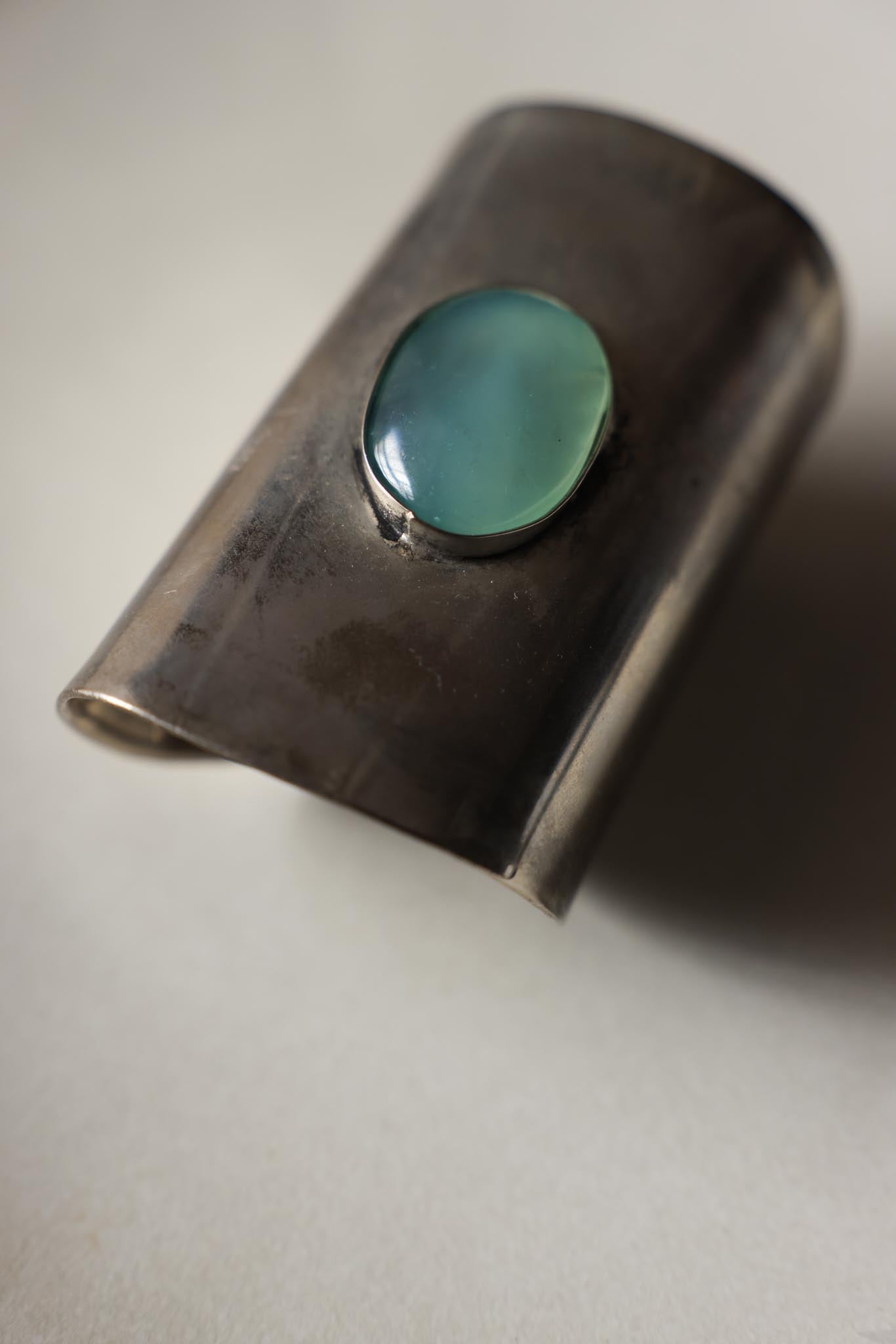 Silver Tone Cuff Bracelet with Light Blue Glass Stone|Vintage Baazaar 