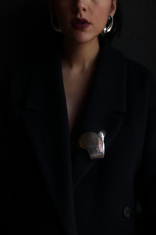 Sculptural Silver-Tone Abstract Brooch