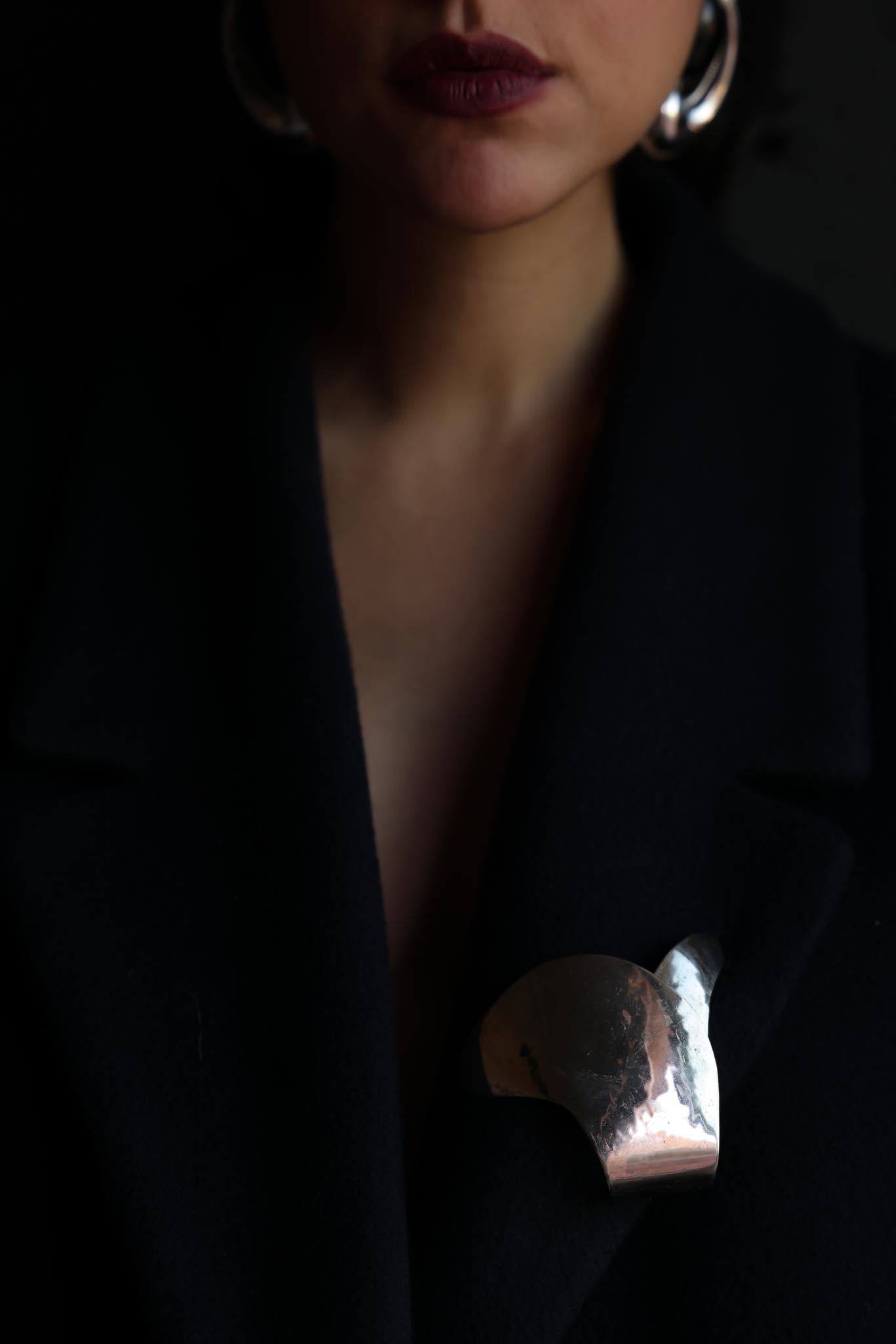 Sculptural Silver-Tone Abstract Brooch