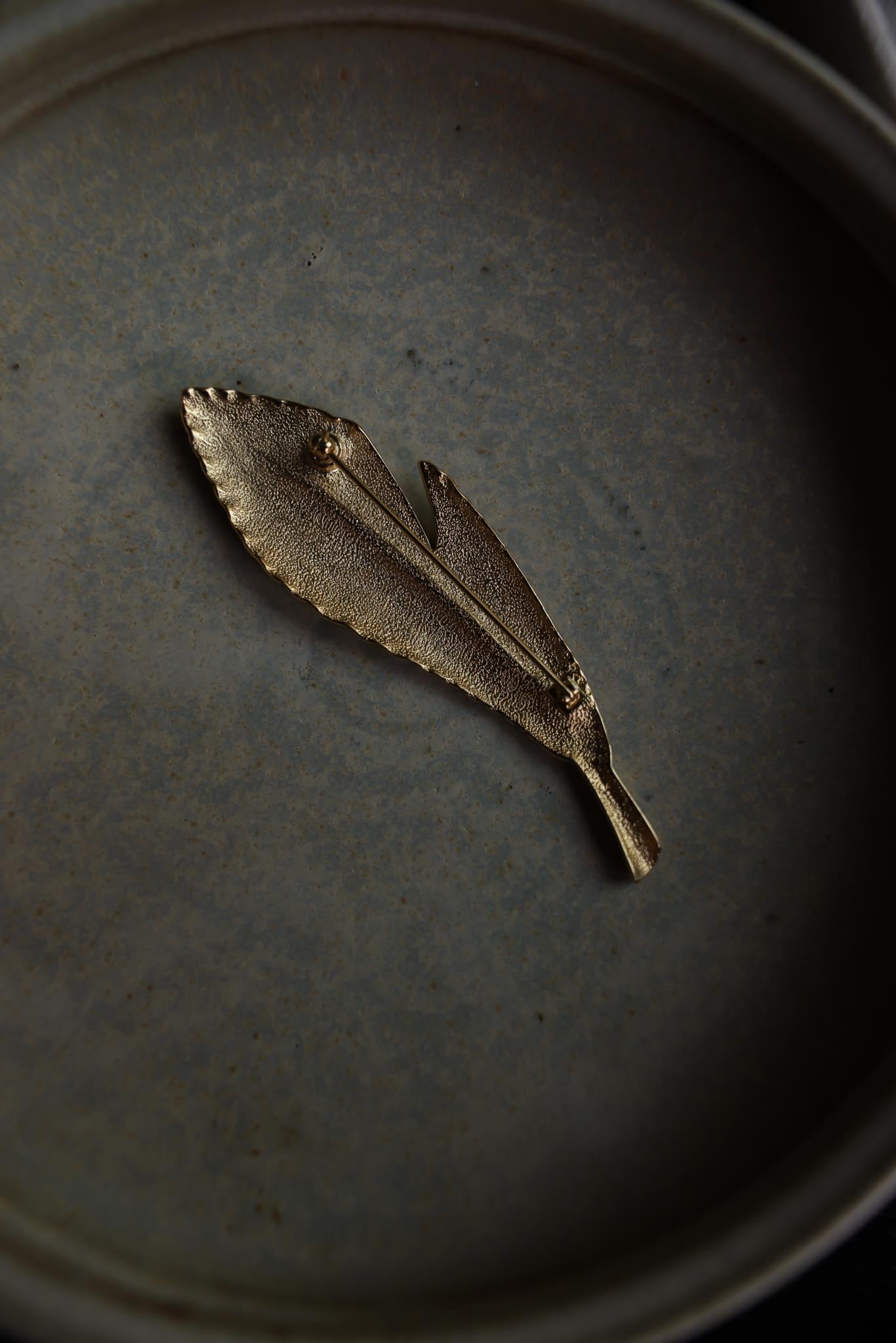 Gold-Tone Feather Brooch