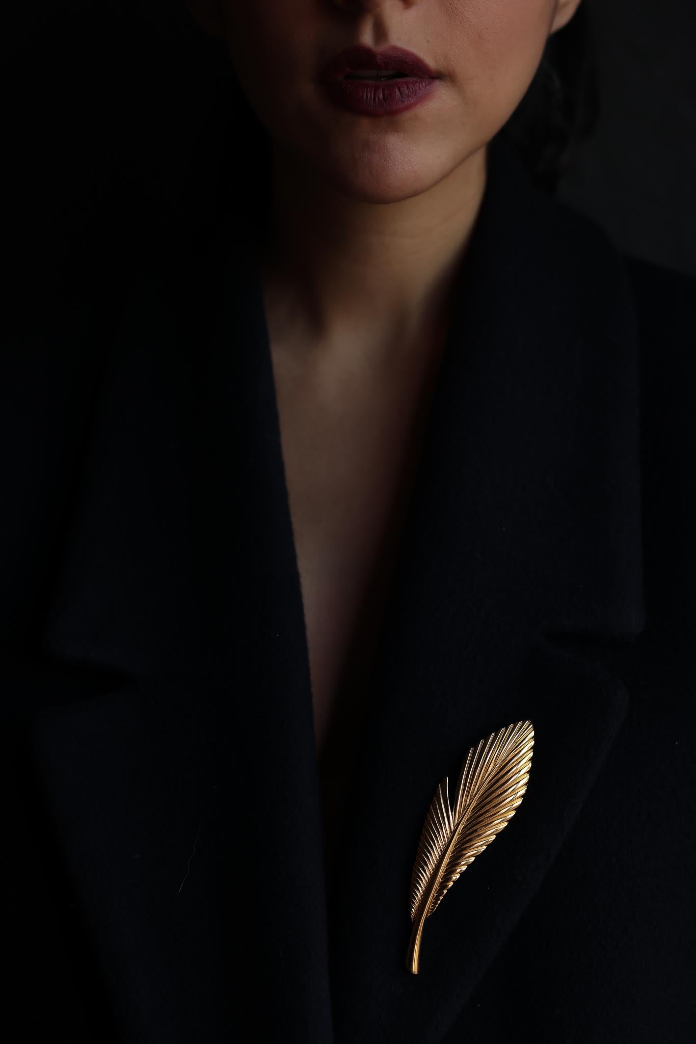 Gold-Tone Feather Brooch