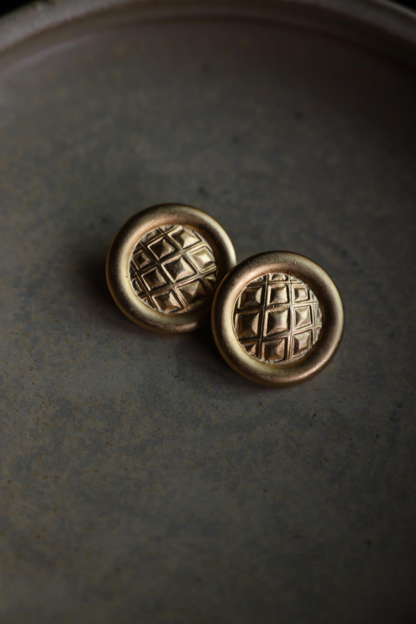 Matte Gold Quilted Round Clip-On Earrings