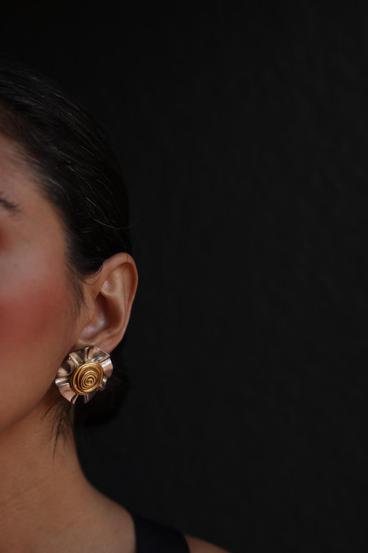 Norman Jean Two-Tone Clip-On Earrings|Vintage Baazaar 