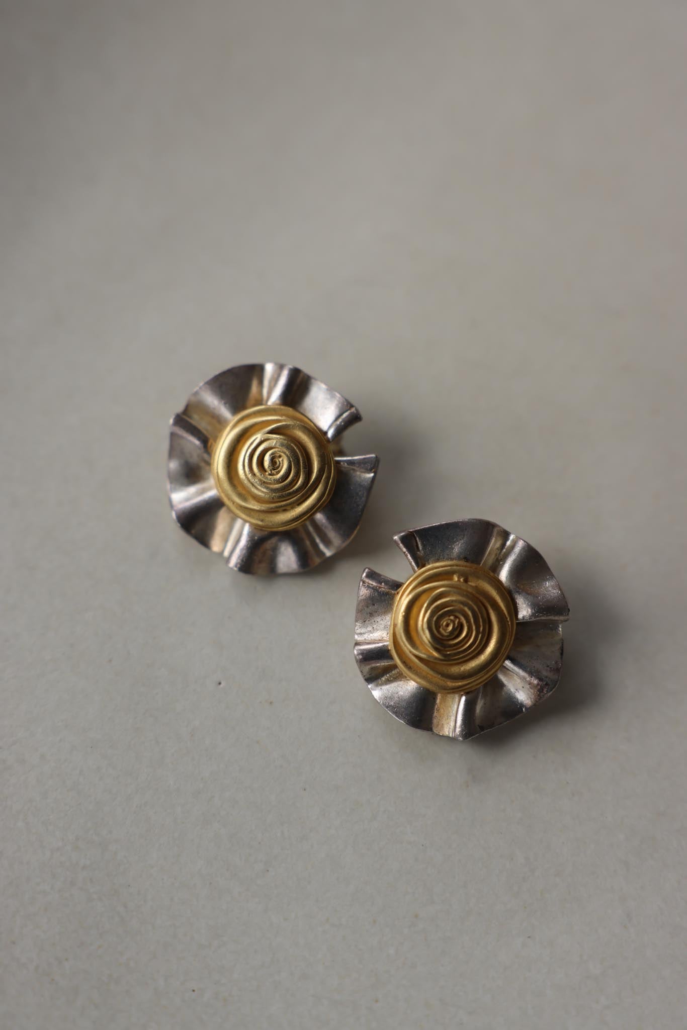 Norman Jean Two-Tone Clip-On Earrings|Vintage Baazaar 