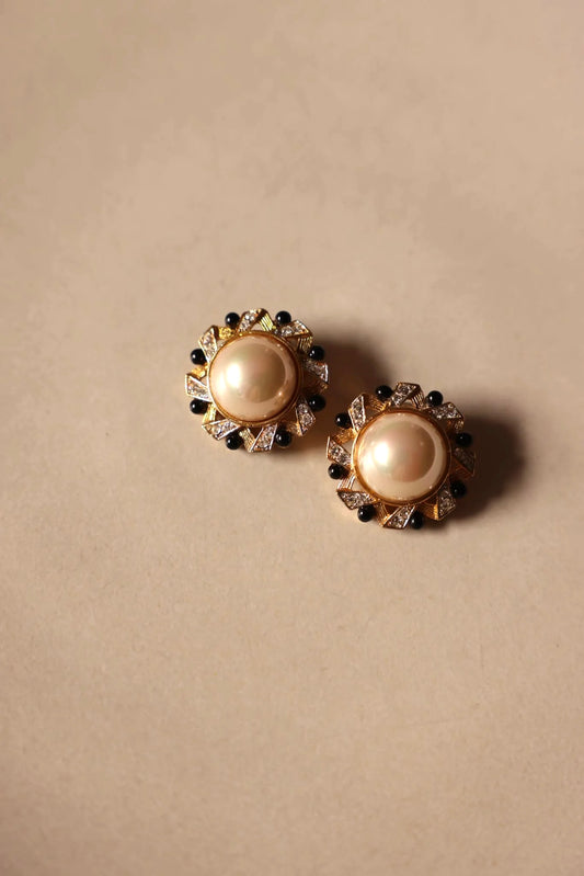 Gold-Tone Faux Pearl and Rhinestone Clip-On Earrings