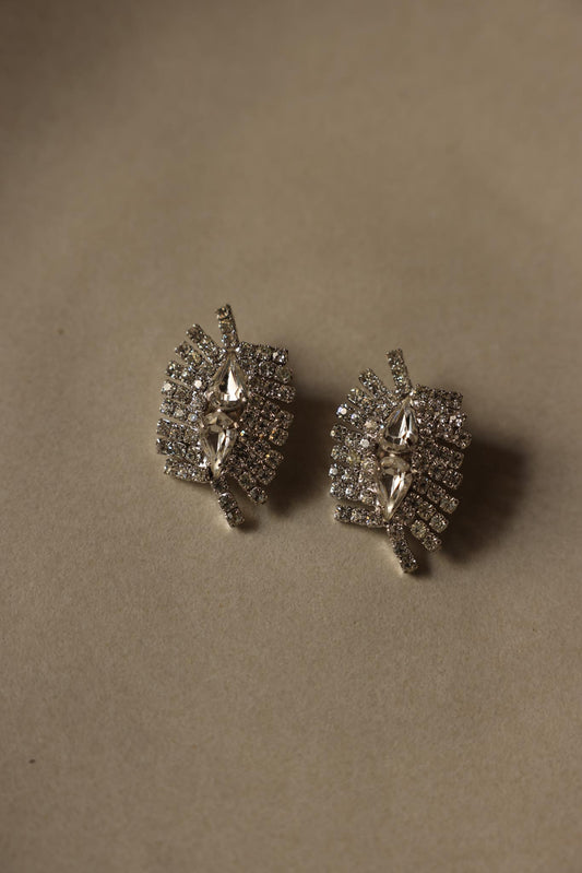 Oversized Clear Rhinestone Clip-On Earrings