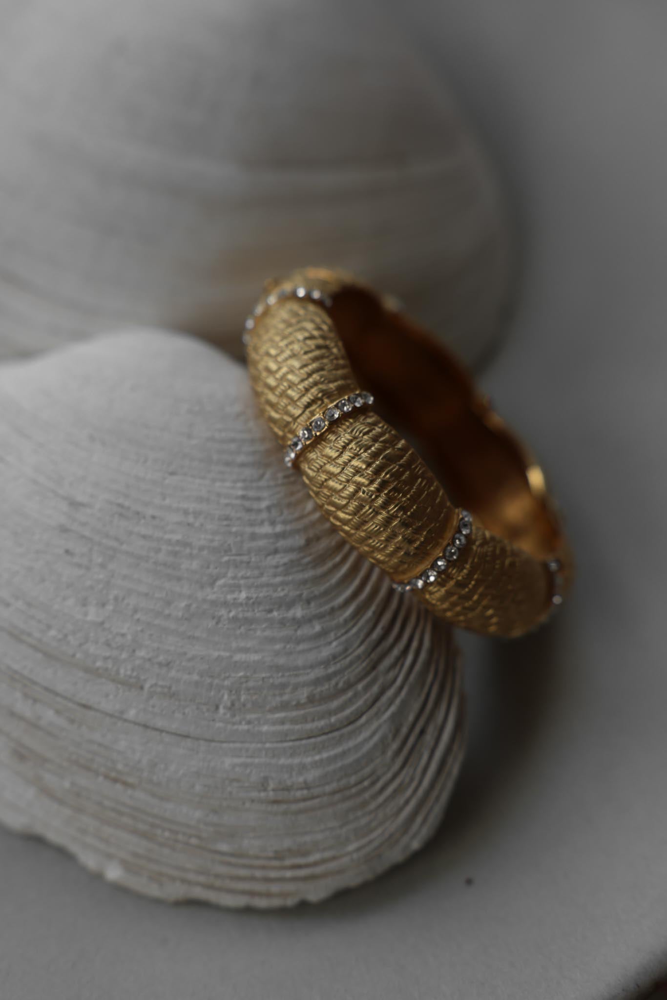 Gold Basketweave Crystal Clamper Bracelet|Vintage Baazaar 