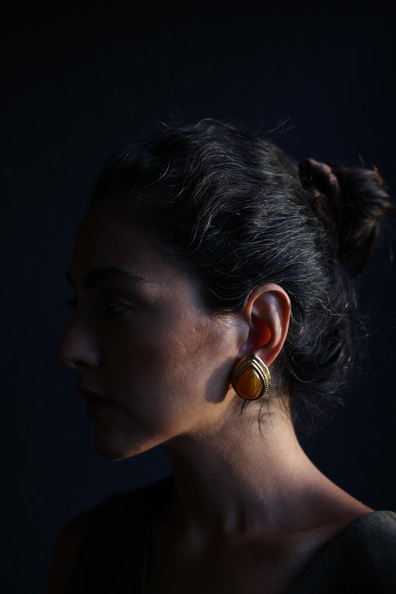 Matte Gold Amber Teardrop Earrings|Vintage Baazaar 