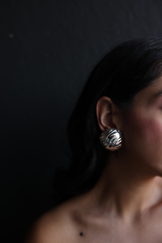 Silver-Tone Textured Round Clip-On Earrings
