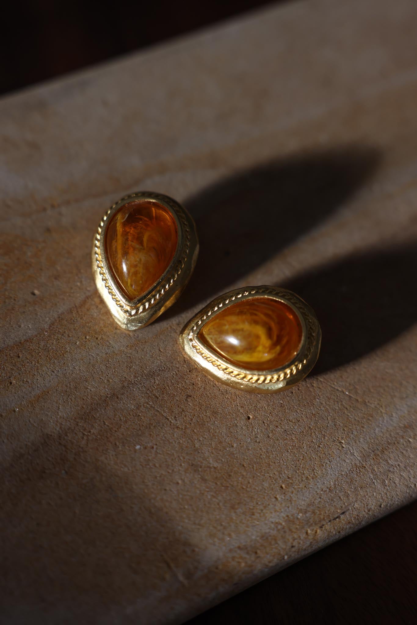 Matte Gold Amber Teardrop Earrings|Vintage Baazaar 