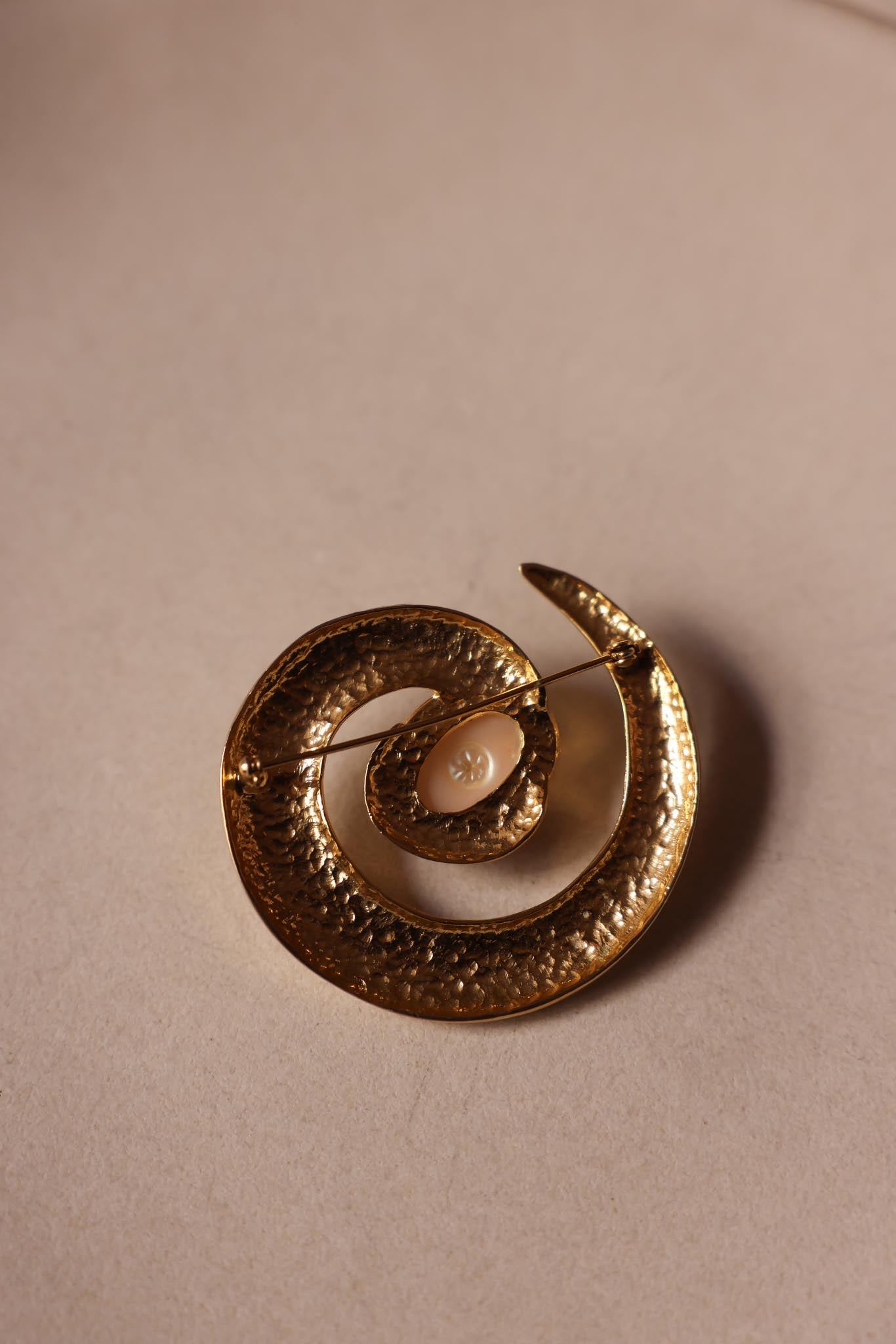 Gold-Tone Spiral Brooch with Faux Pearl Center
