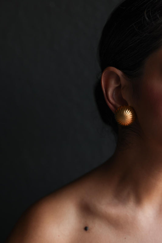 Matte Gold Clip-On Earrings with Ridged Dome Design