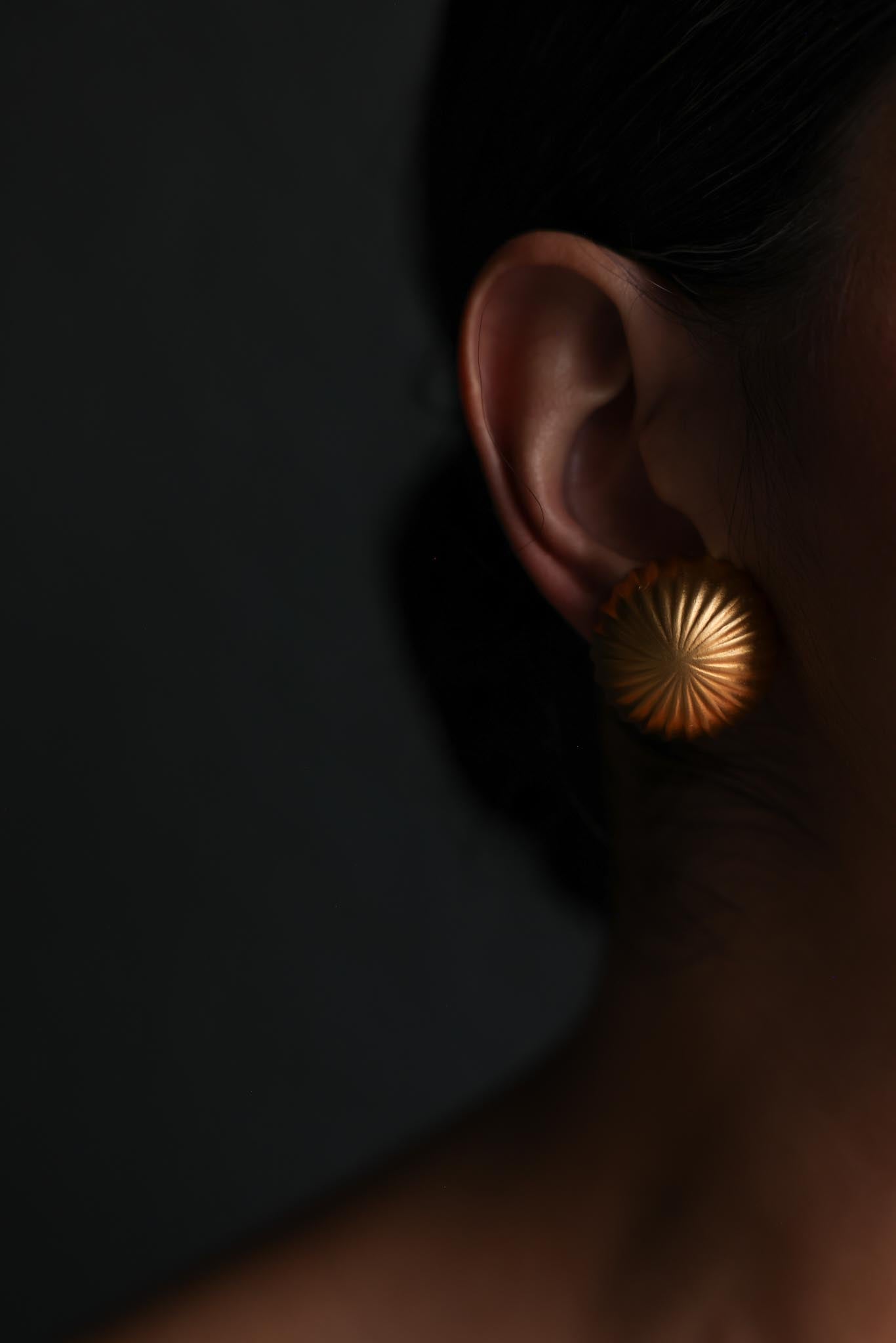 Matte Gold Clip-On Earrings with Ridged Dome Design