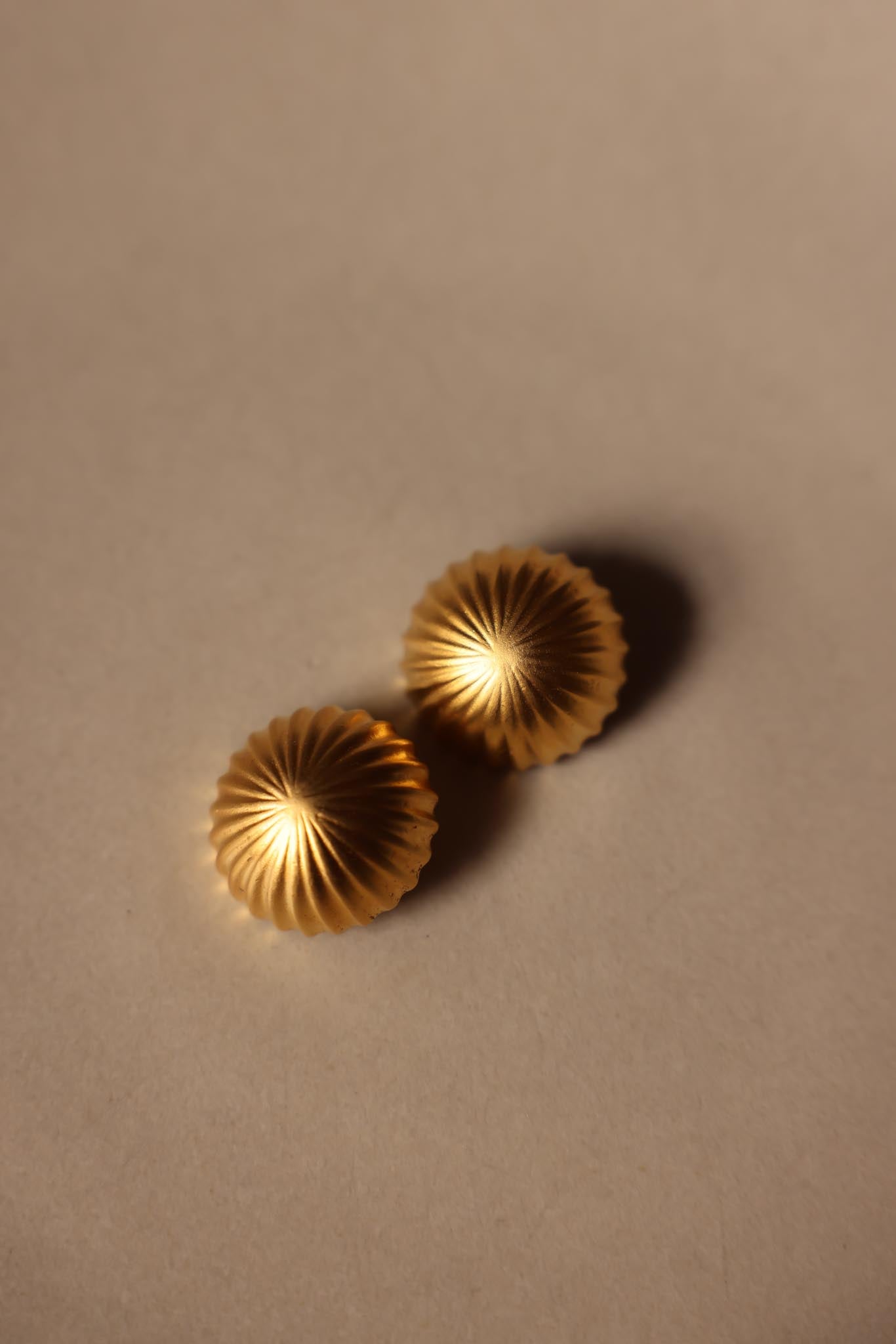 Matte Gold Clip-On Earrings with Ridged Dome Design
