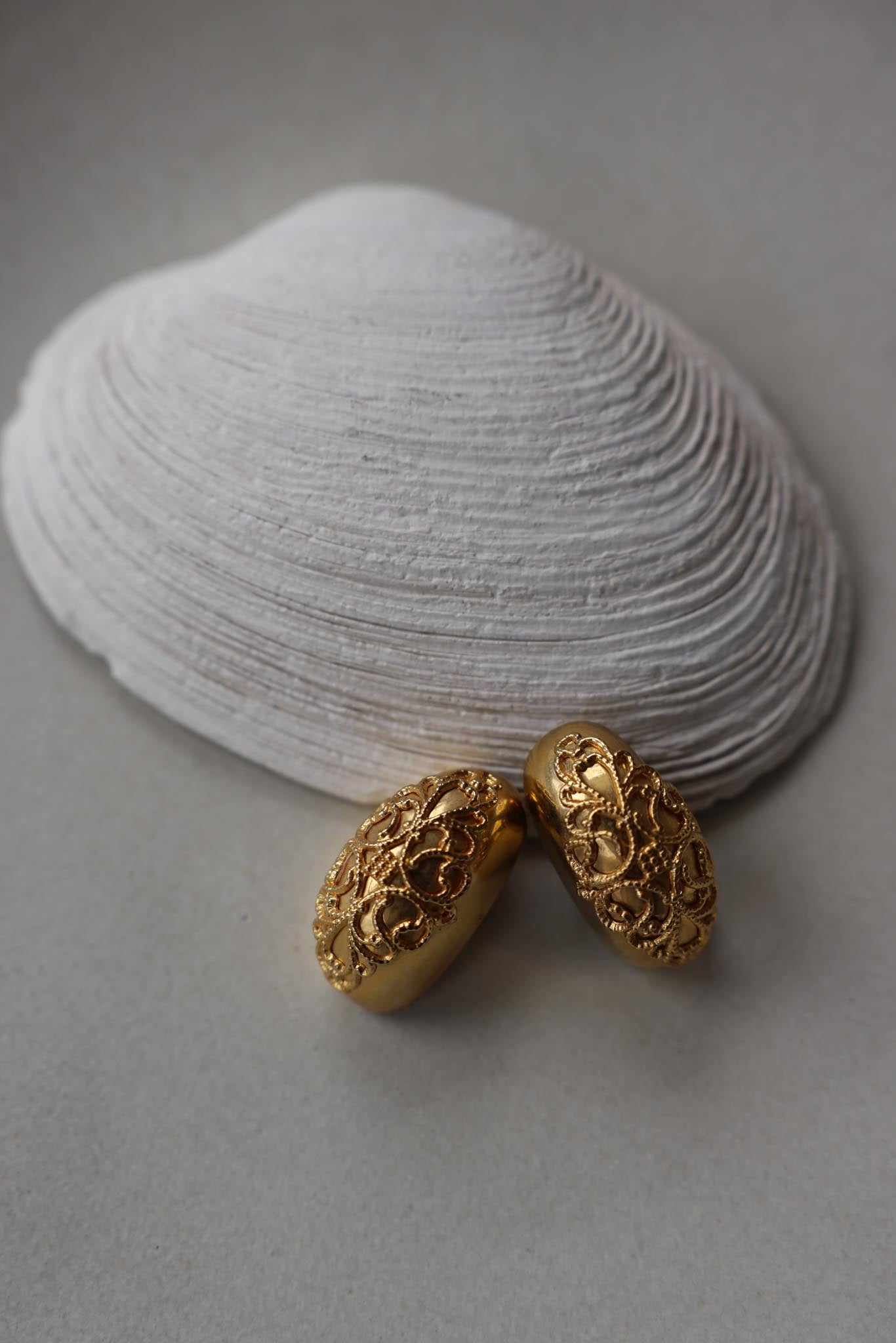 Gold-Tone Filigree Clip-On Earrings|Vintage Baazaar 