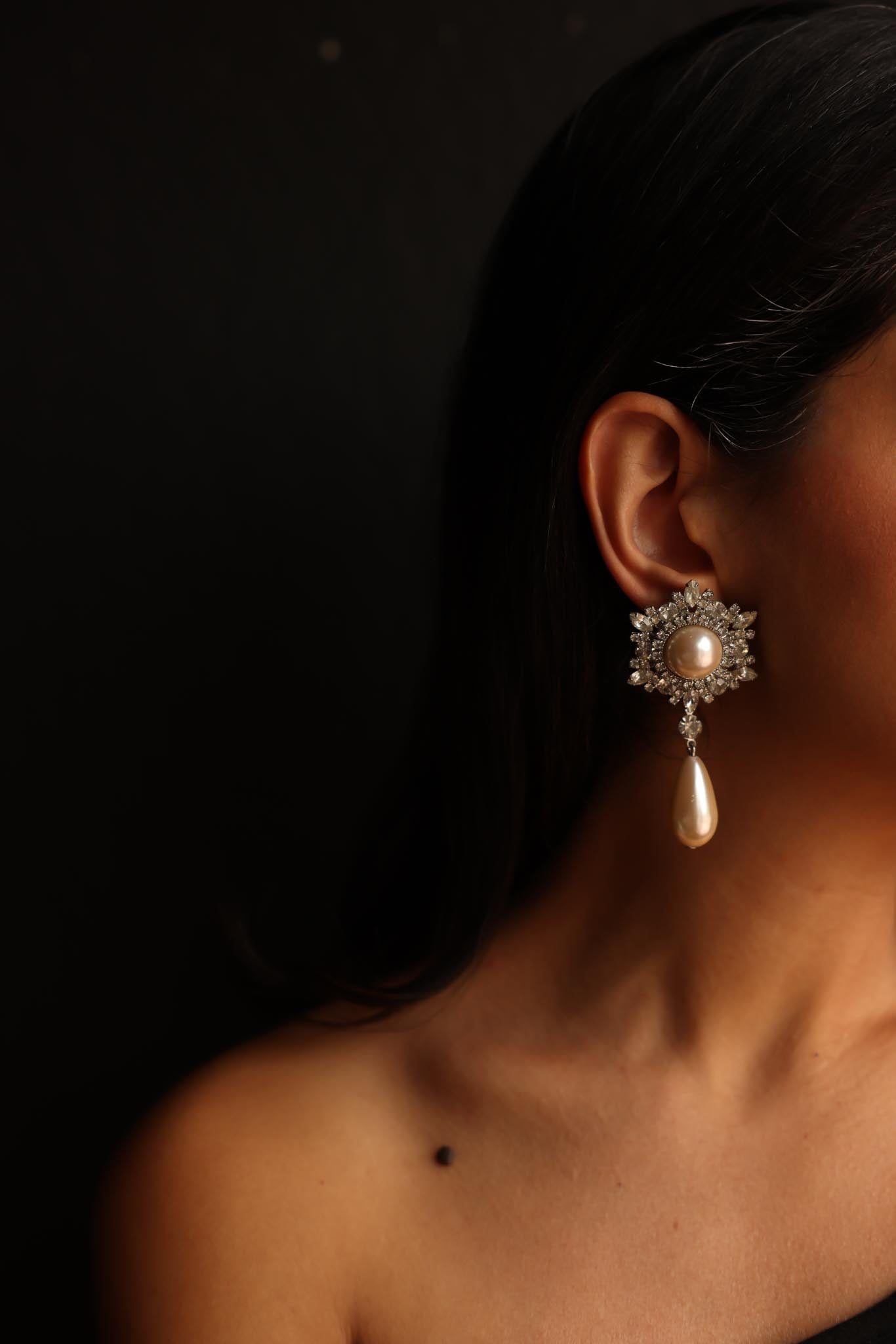 Crystal Bloom Drop Earrings|Vintage Baazaar 
