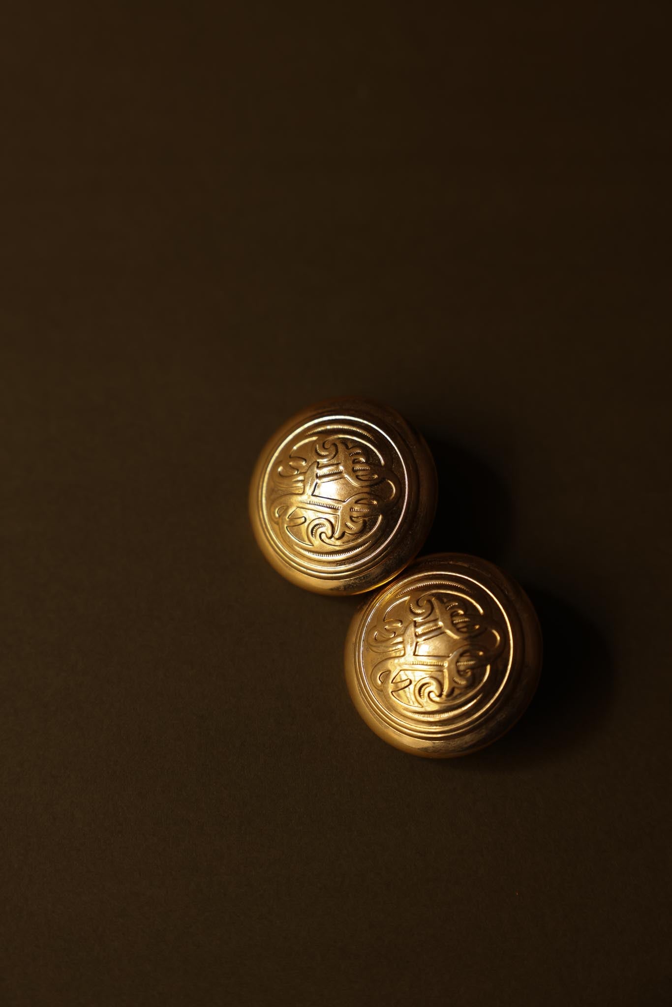 Round Gold-Tone Pierced Earrings with Engraved Design|Vintage Baazaar 