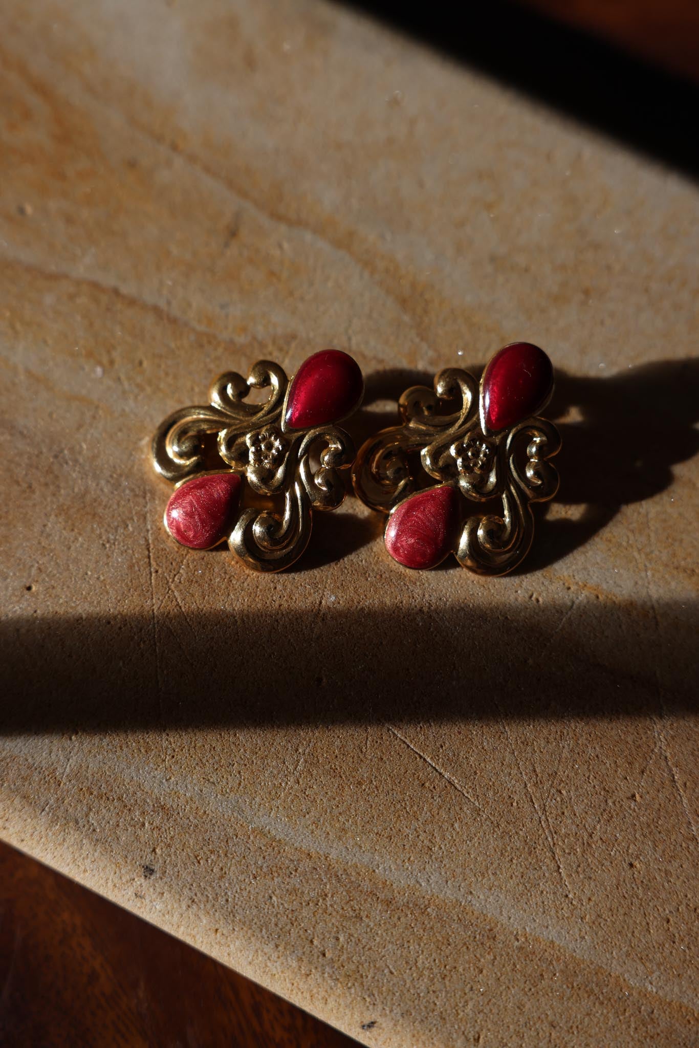 Vintage Gold Tone Red Enamel Earrings|Vintage Baazaar 