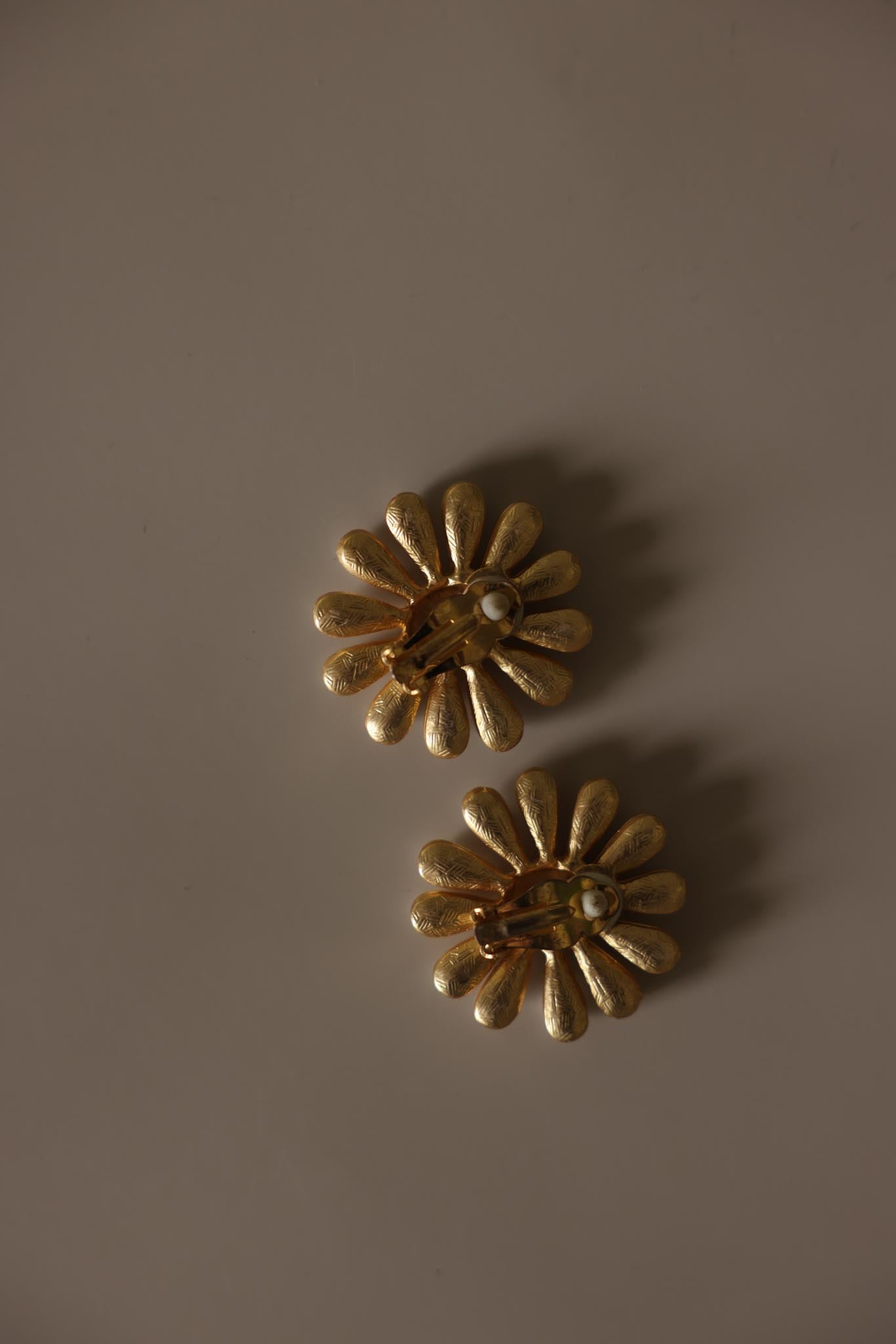 Gold Tone Faux Pearl Daisy Flower Clip-On Earrings