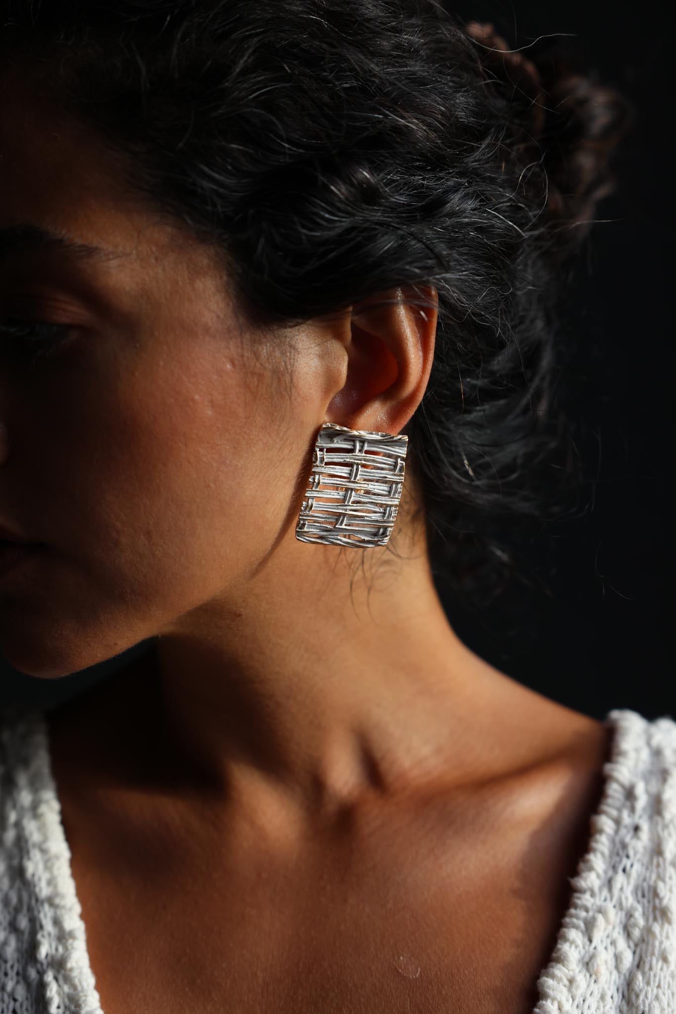 Gold-Ivory Weave Earrings|Vintage Baazaar 