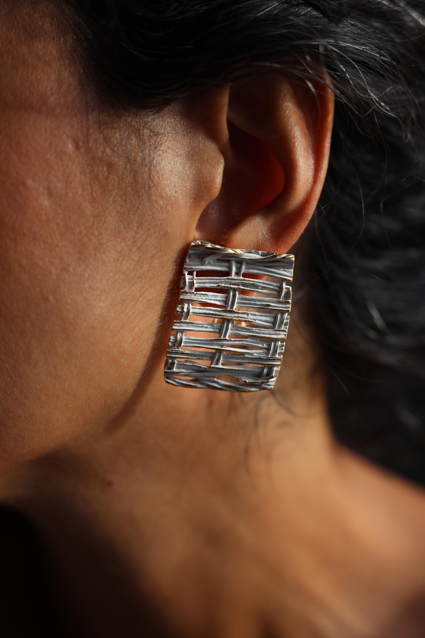 Gold-Ivory Weave Earrings|Vintage Baazaar 