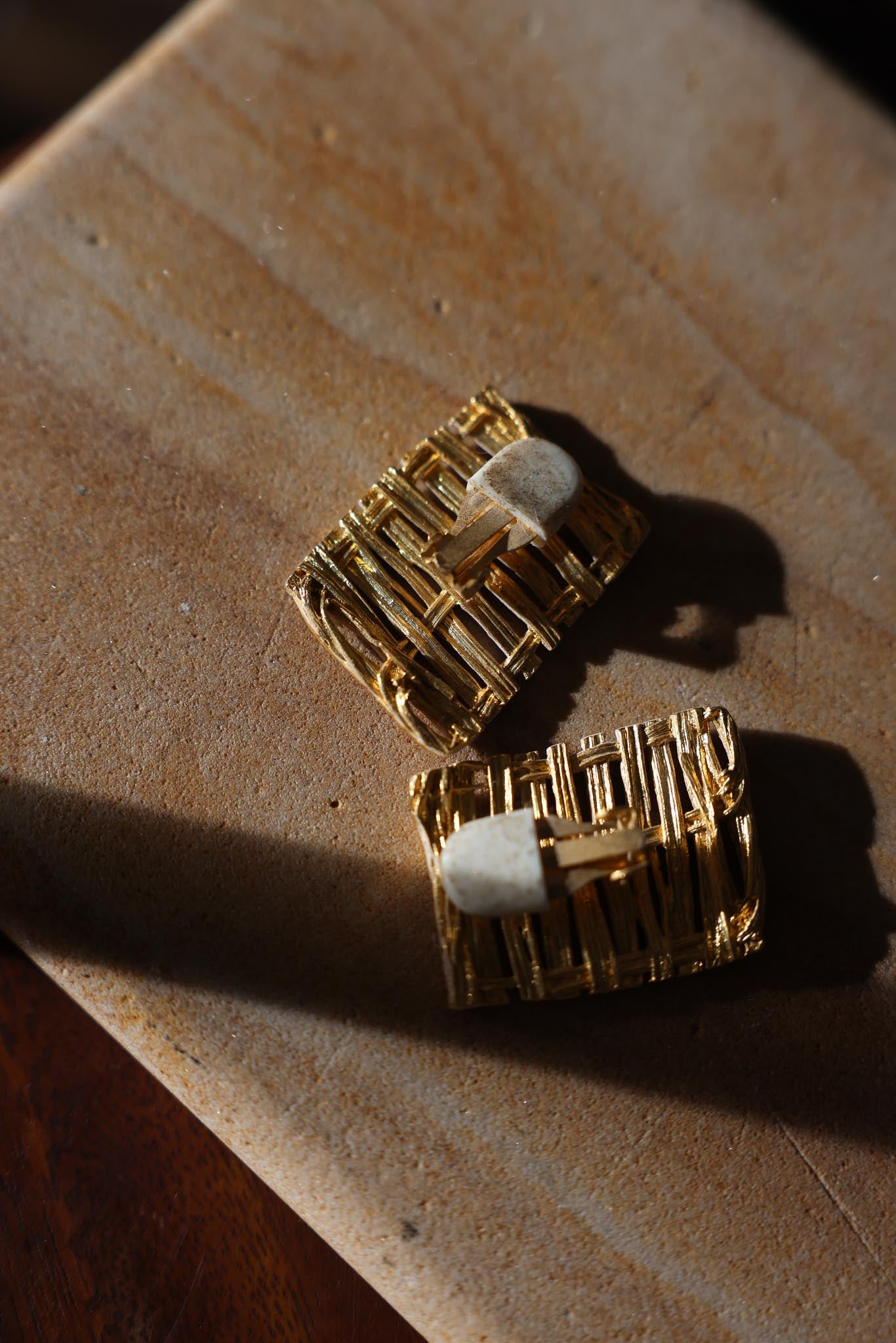 Gold-Ivory Weave Earrings|Vintage Baazaar 