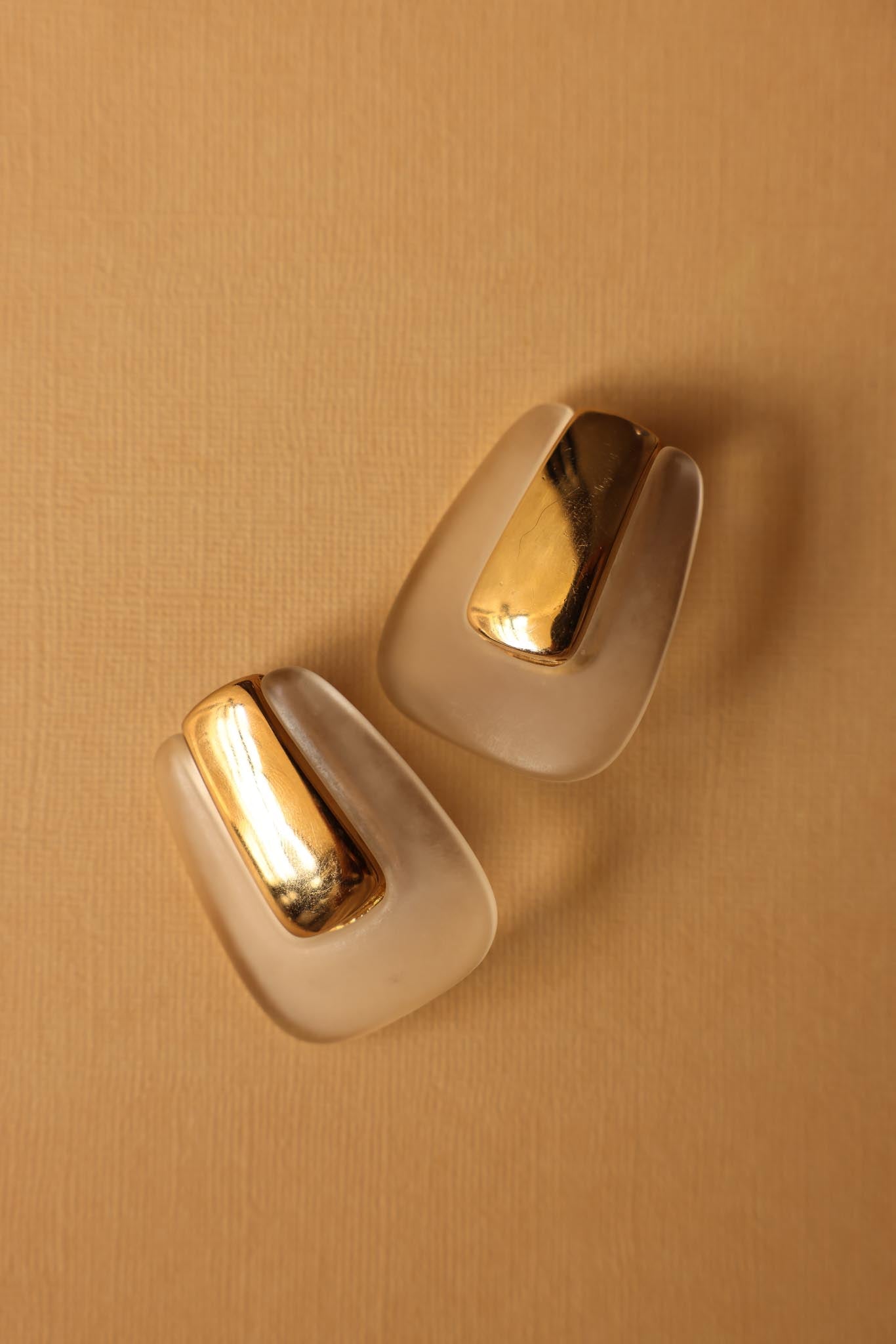 Geometric Gold and Clear Clip-On Earrings|Vintage Baazaar 