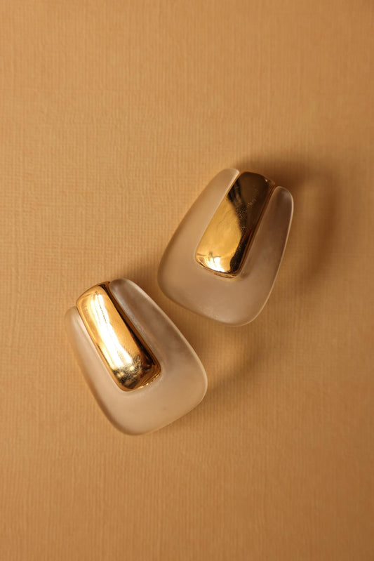 Geometric Gold and Clear Clip-On Earrings|Vintage Baazaar 