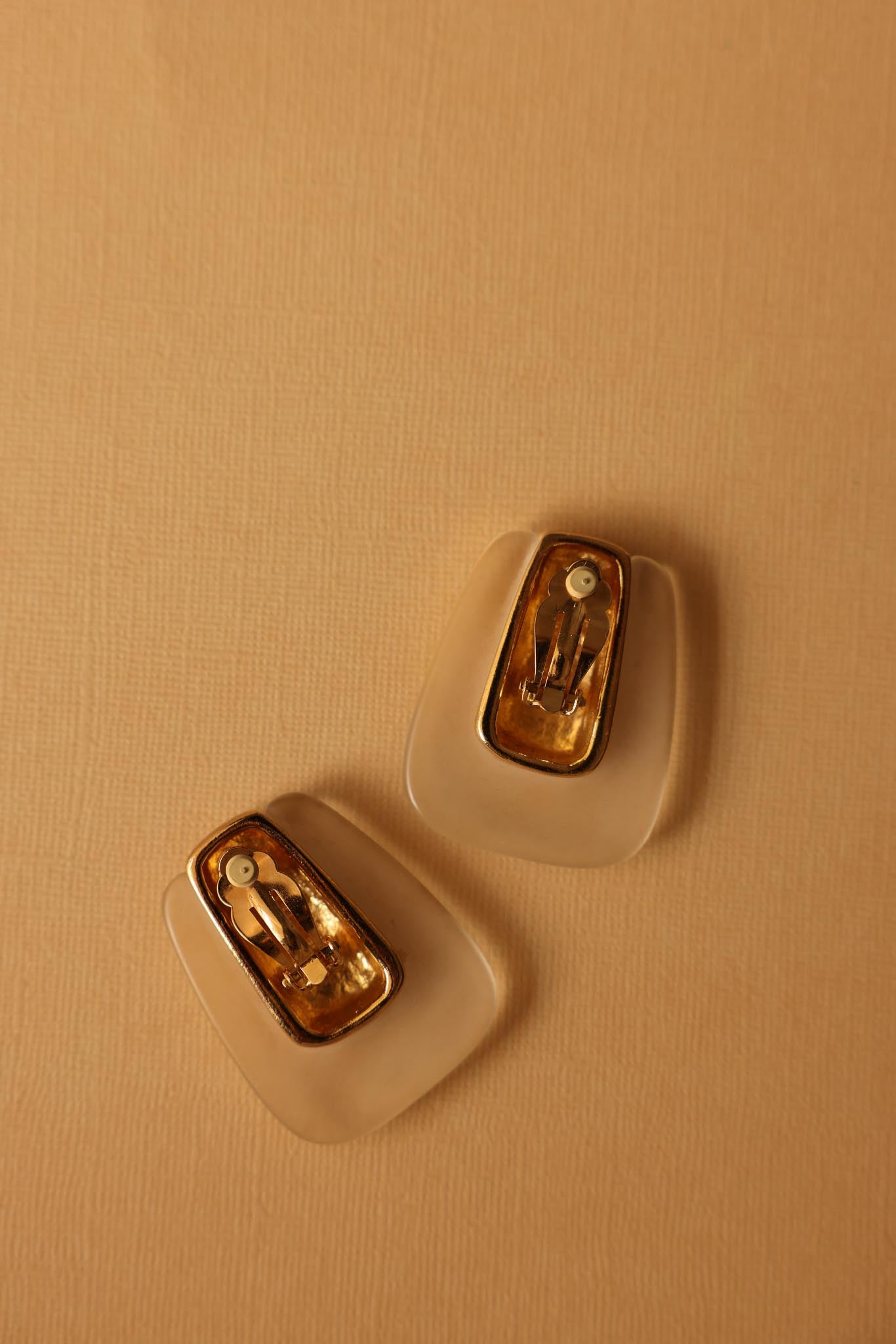 Geometric Gold and Clear Clip-On Earrings|Vintage Baazaar 