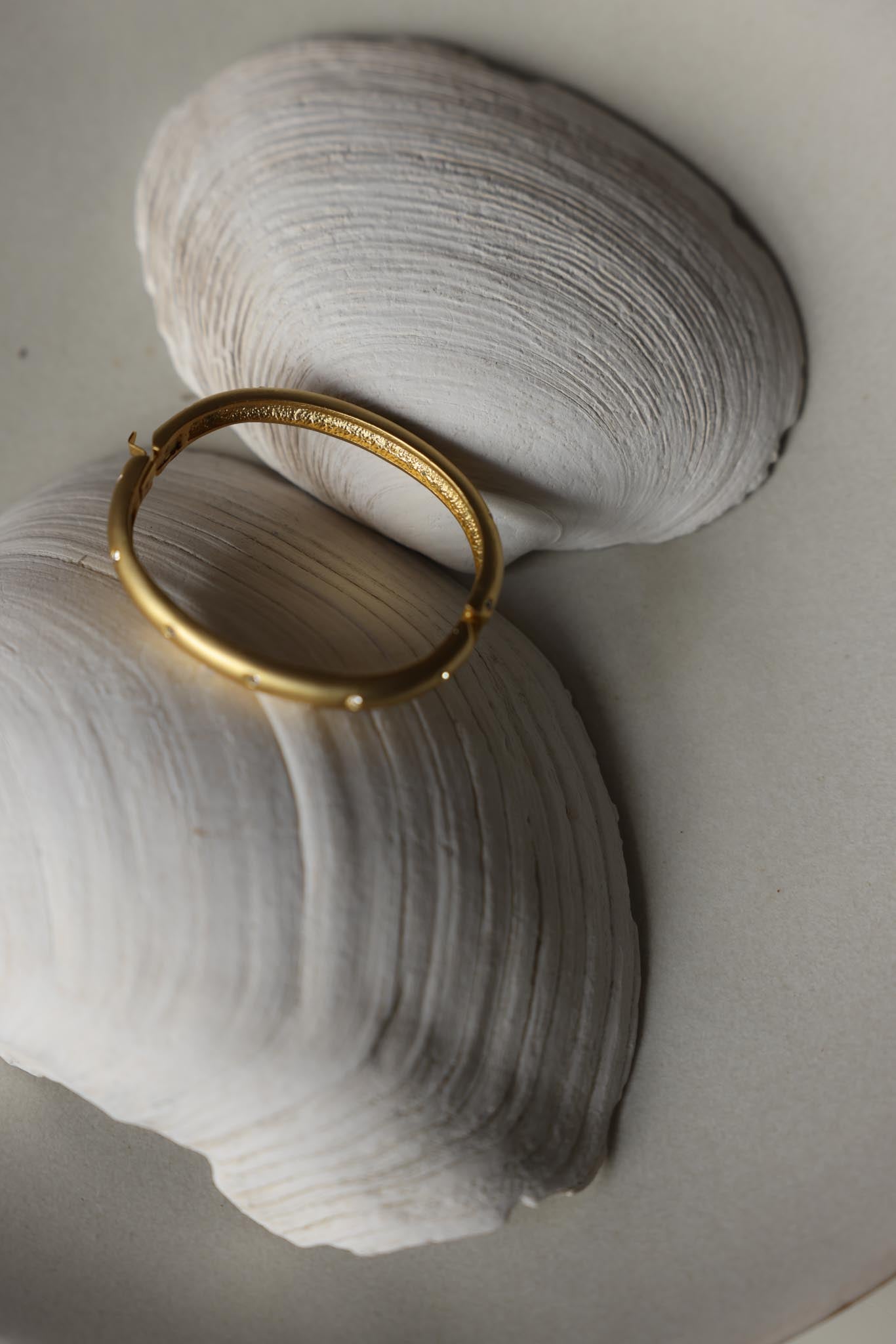 Brushed Gold Hinged Bracelet with Rhinestones|Vintage Baazaar 