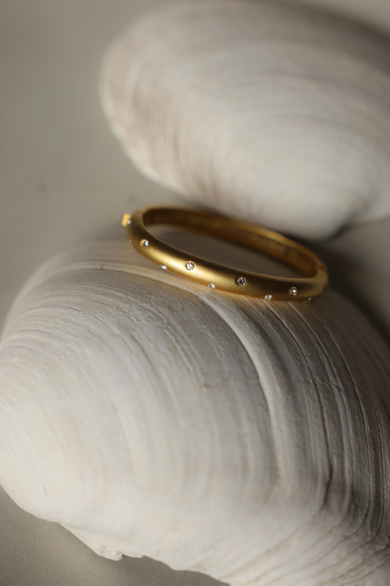Brushed Gold Hinged Bracelet with Rhinestones|Vintage Baazaar 