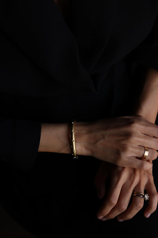 Brushed Gold Hinged Bracelet with Rhinestones|Vintage Baazaar 