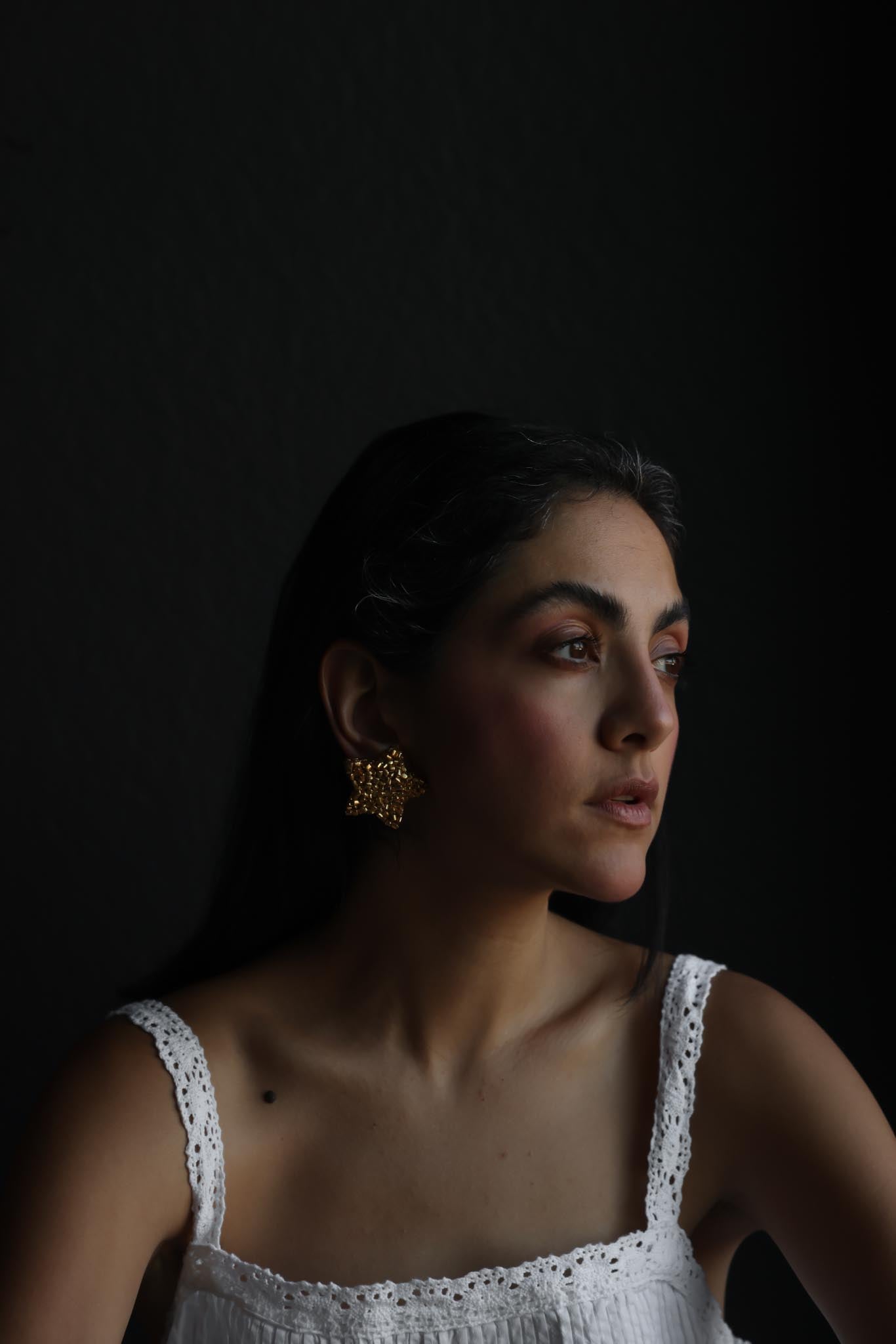 Vintage Chunky Gold Tone Textured Star Clip-On Earrings