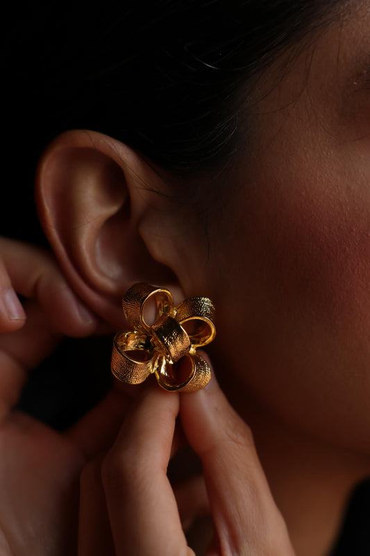 KJL Gold-Tone Bow Clip-On Earrings|Vintage Baazaar 
