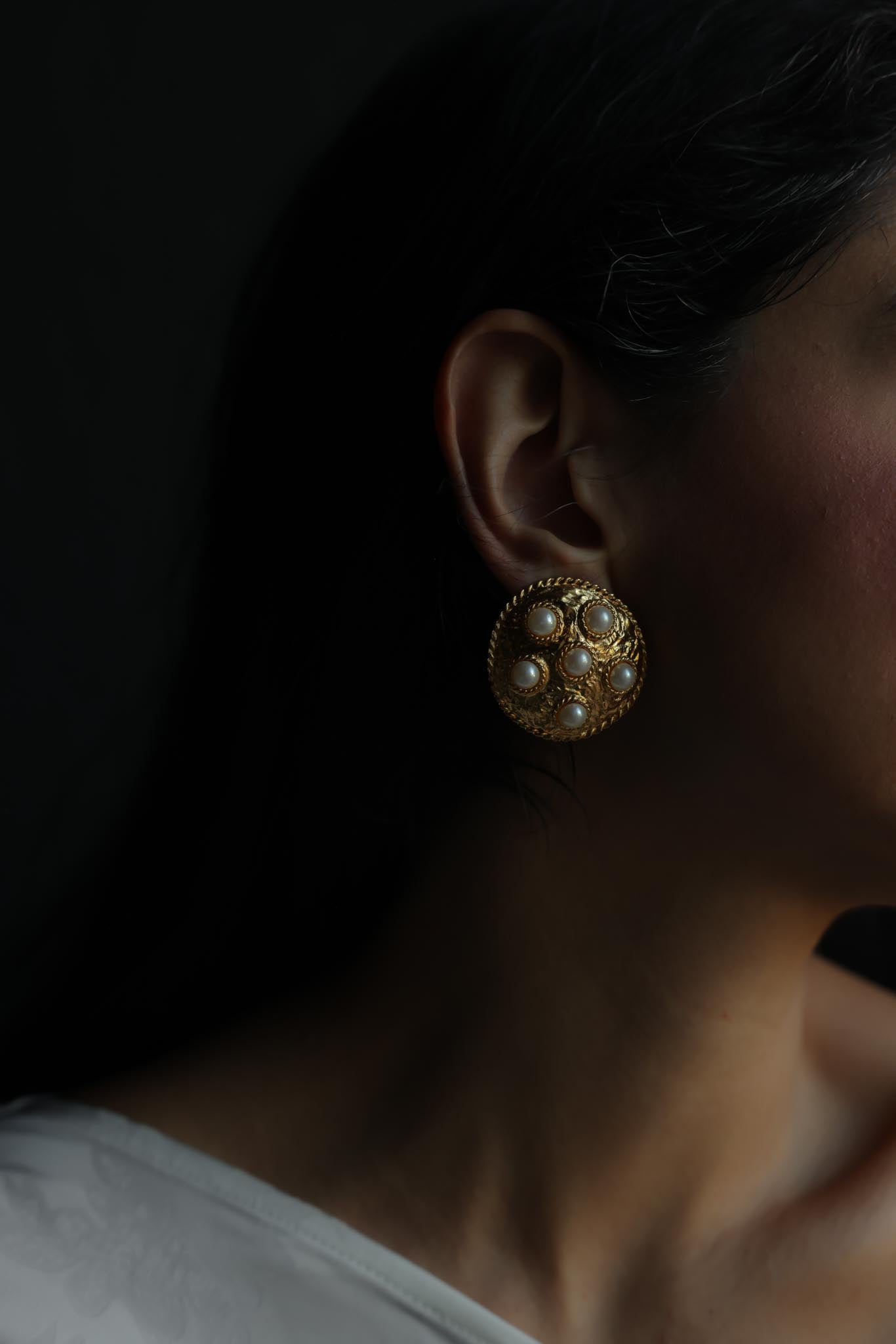 Gold Tone Faux Pearl Dome Clip-On Earrings
