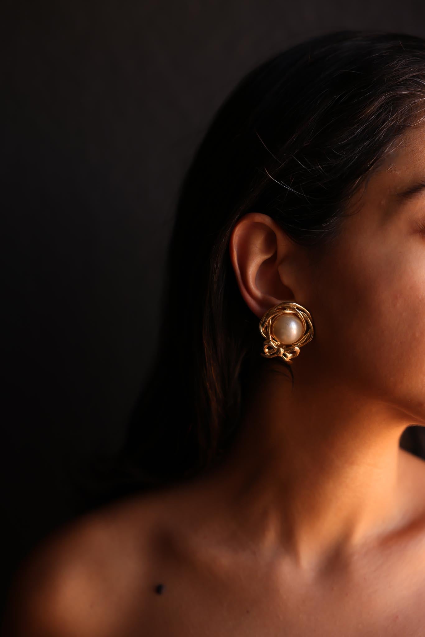 Bow-Topped Clip-On Earrings with Faux Pearls|Vintage Baazaar 
