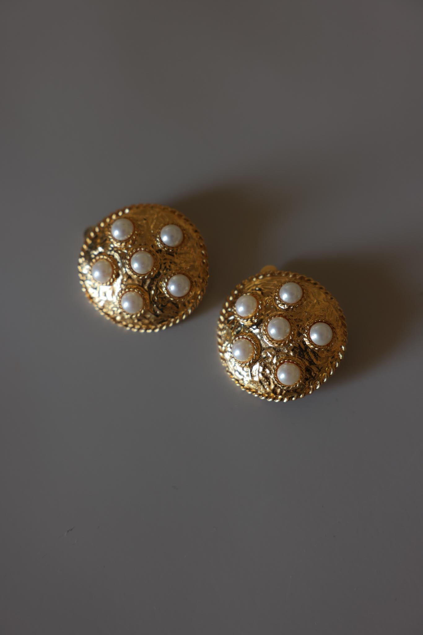 Gold Tone Faux Pearl Dome Clip-On Earrings