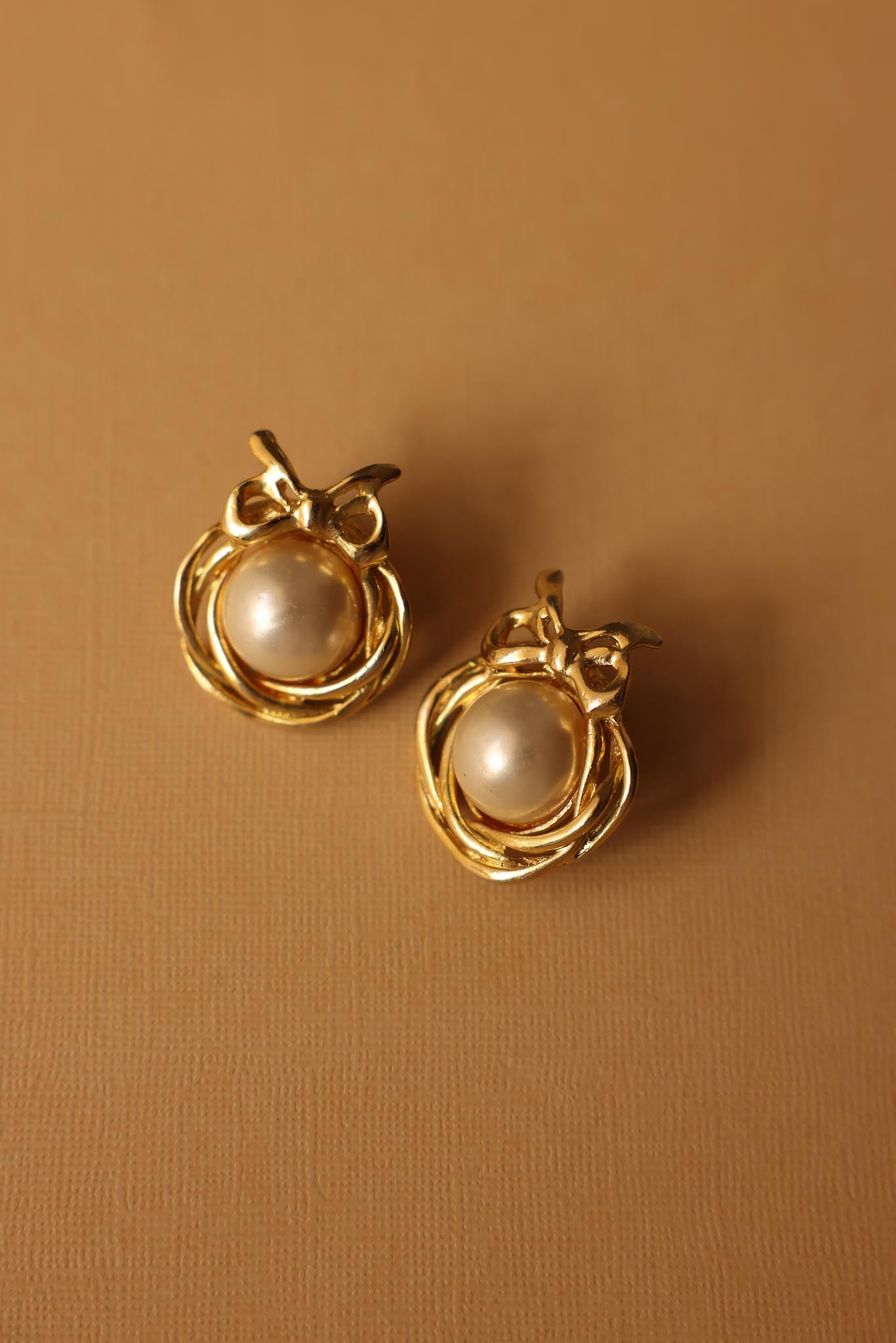 Bow-Topped Clip-On Earrings with Faux Pearls|Vintage Baazaar 