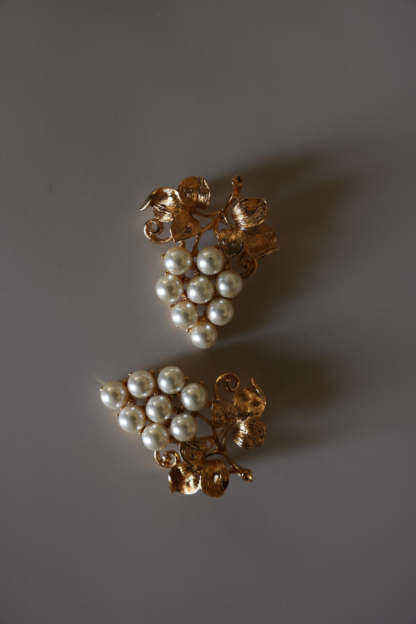 Vintage Gold Tone Faux Pearl Grape Brooch Set of Two