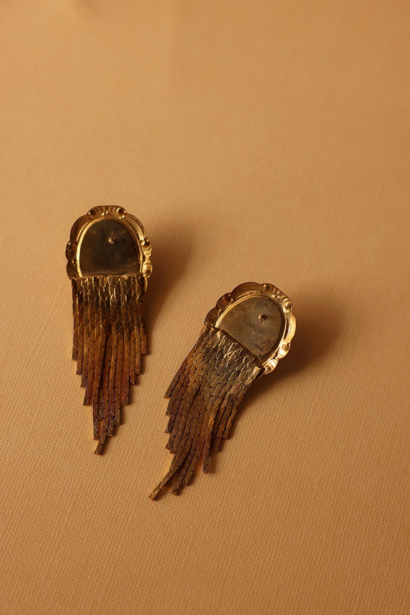 Golden Cascade Earrings with Faux Pearl Center|Vintage Baazaar 