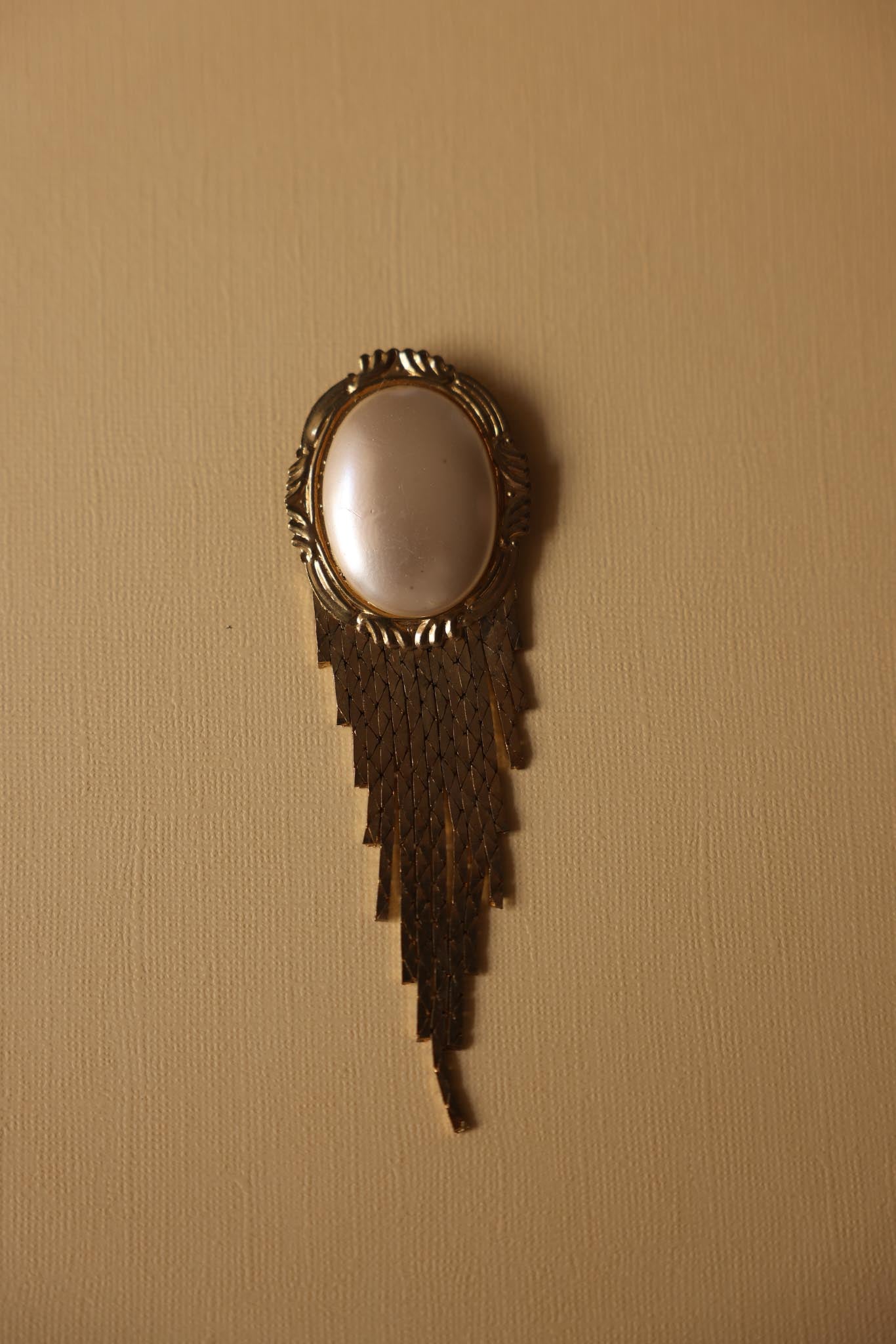 Gold Fringe Brooch with Faux Pearl Center|Vintage Baazaar 