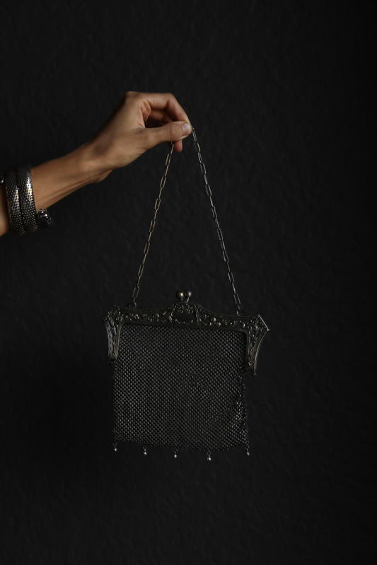 Antique Edwardian Silvertone Mesh Evening Bag | 1920s