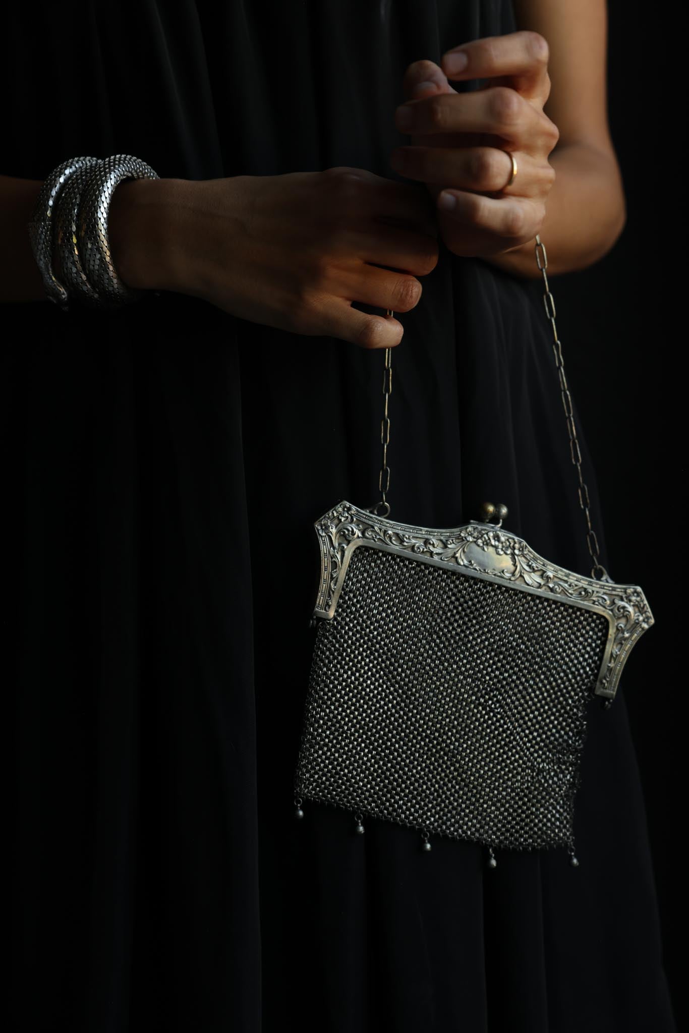 Antique Edwardian Silvertone Mesh Evening Bag | 1920s
