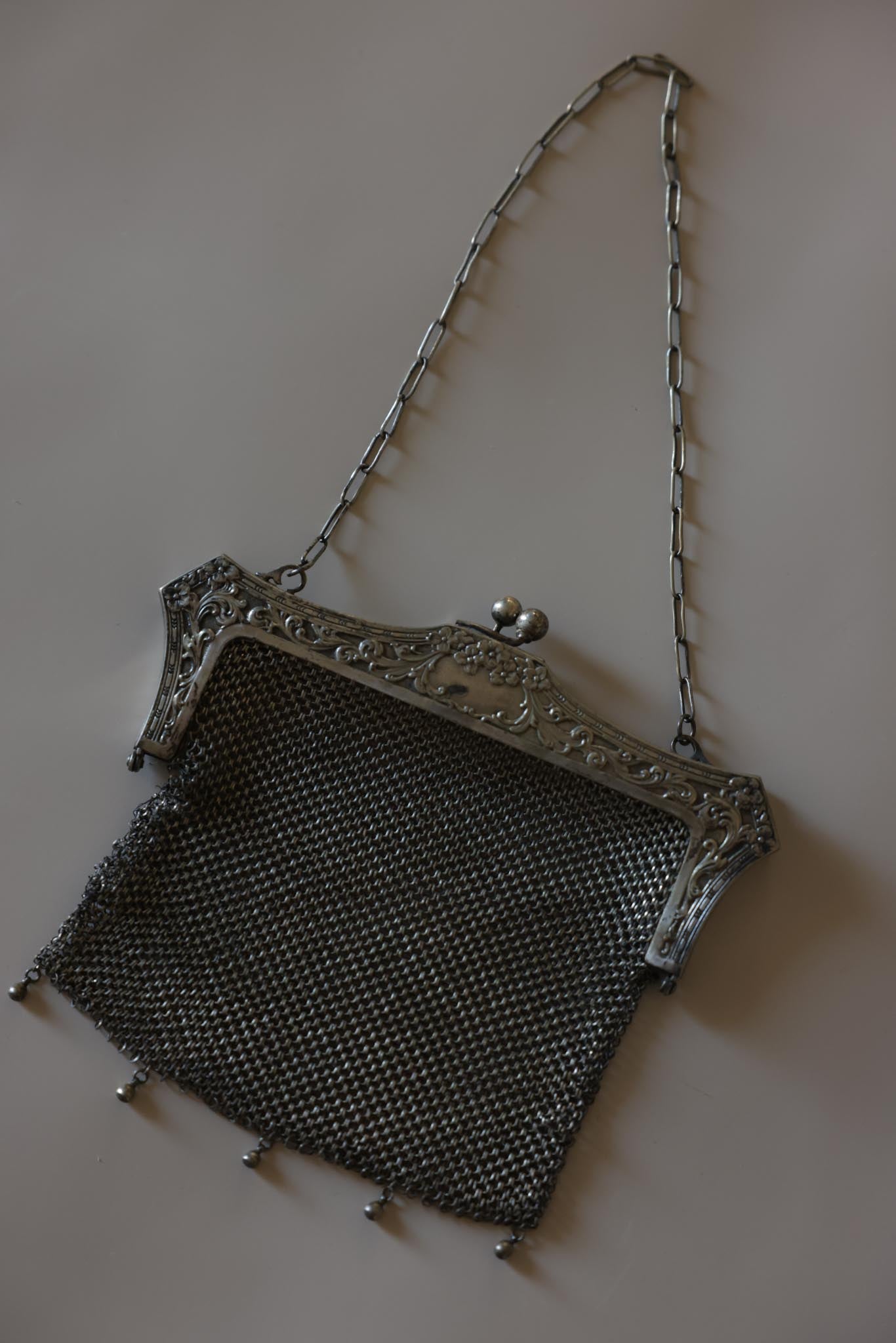 Antique Edwardian Silvertone Mesh Evening Bag | 1920s