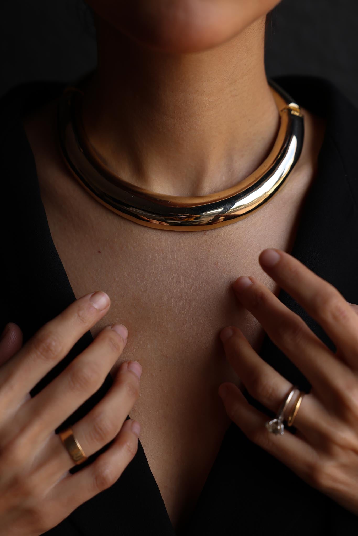 Gold-Tone Crescent Collar Necklace|Vintage Baazaar 