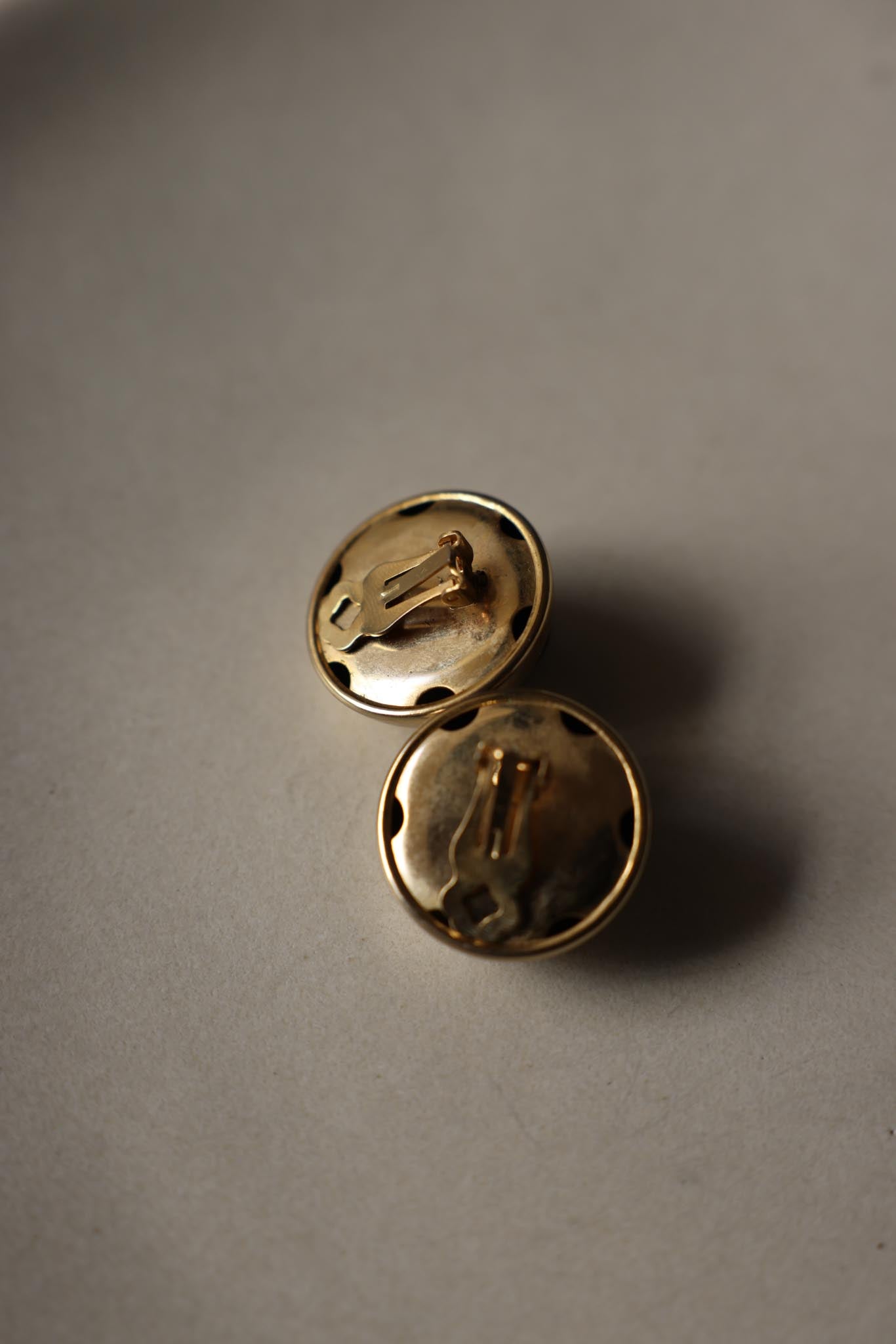 Gold-Tone Clip-On Earrings with Black Cabochons|Vintage Baazaar 