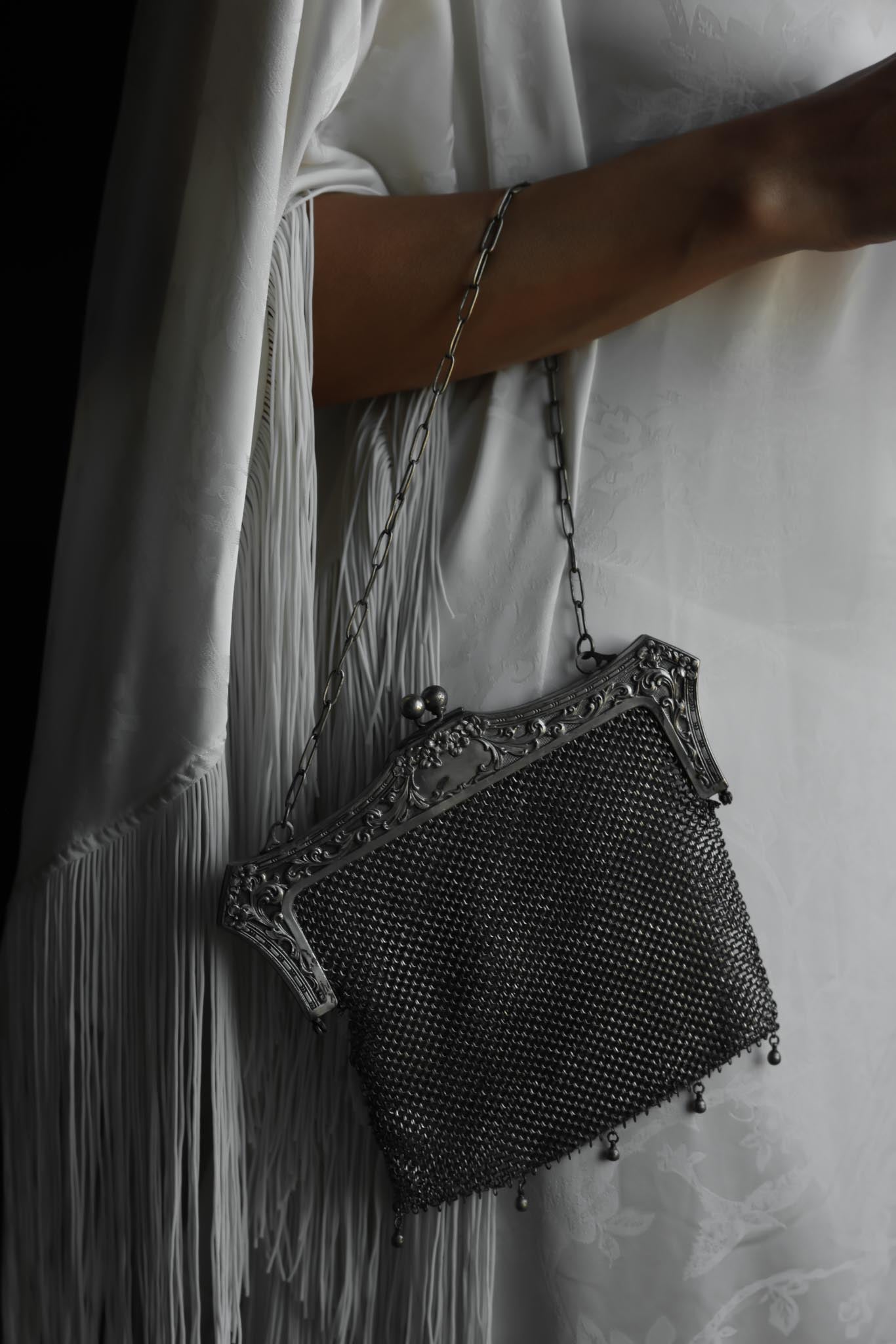 Antique Edwardian Silvertone Mesh Evening Bag | 1920s