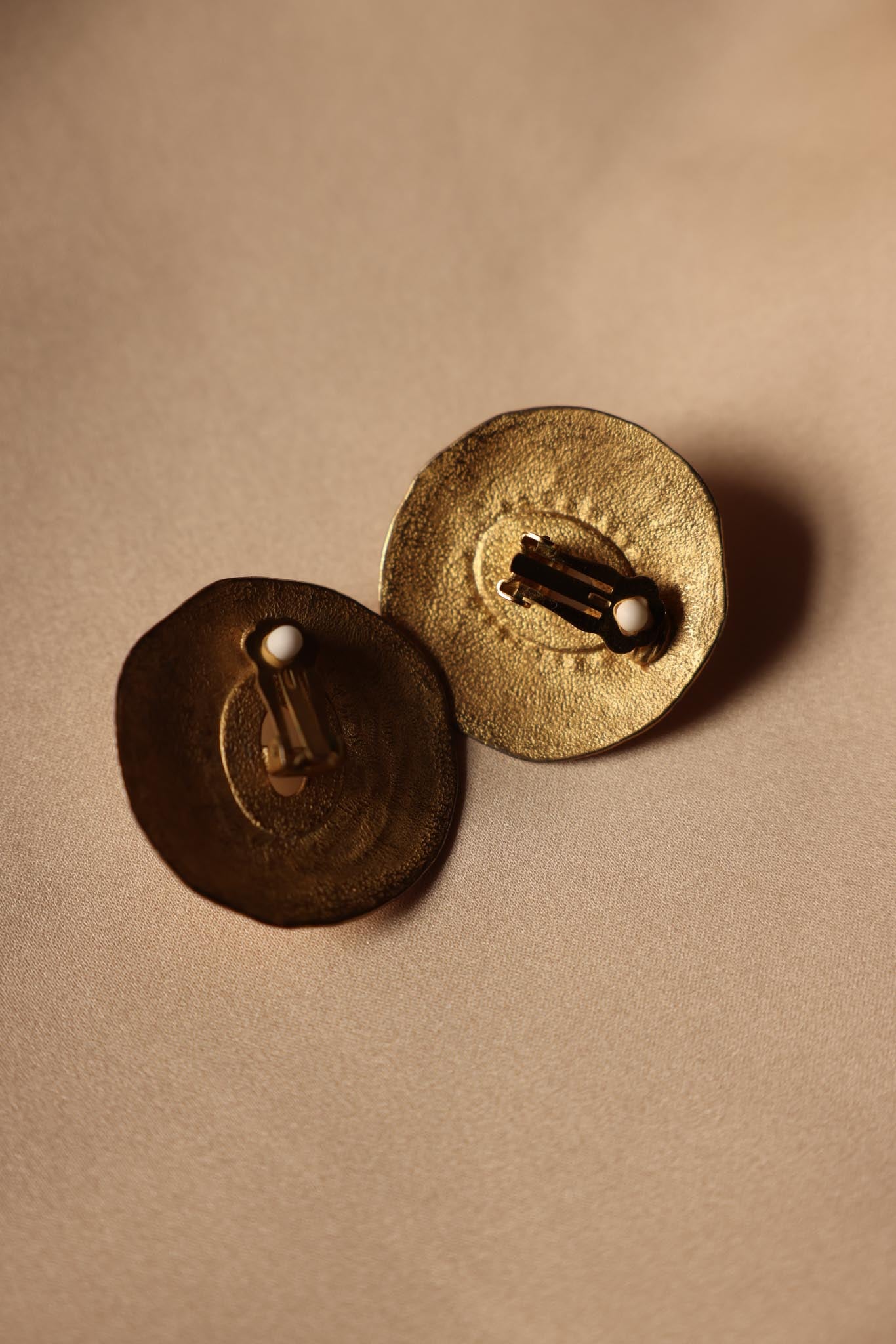 Gold-Plated Art Deco Clip-On Earrings with Ivory-Style Cabochons