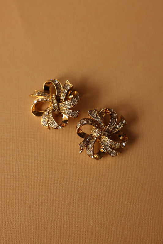 KJL for AVON Rhinestone Bow Clip-On Earrings|Vintage Baazaar 